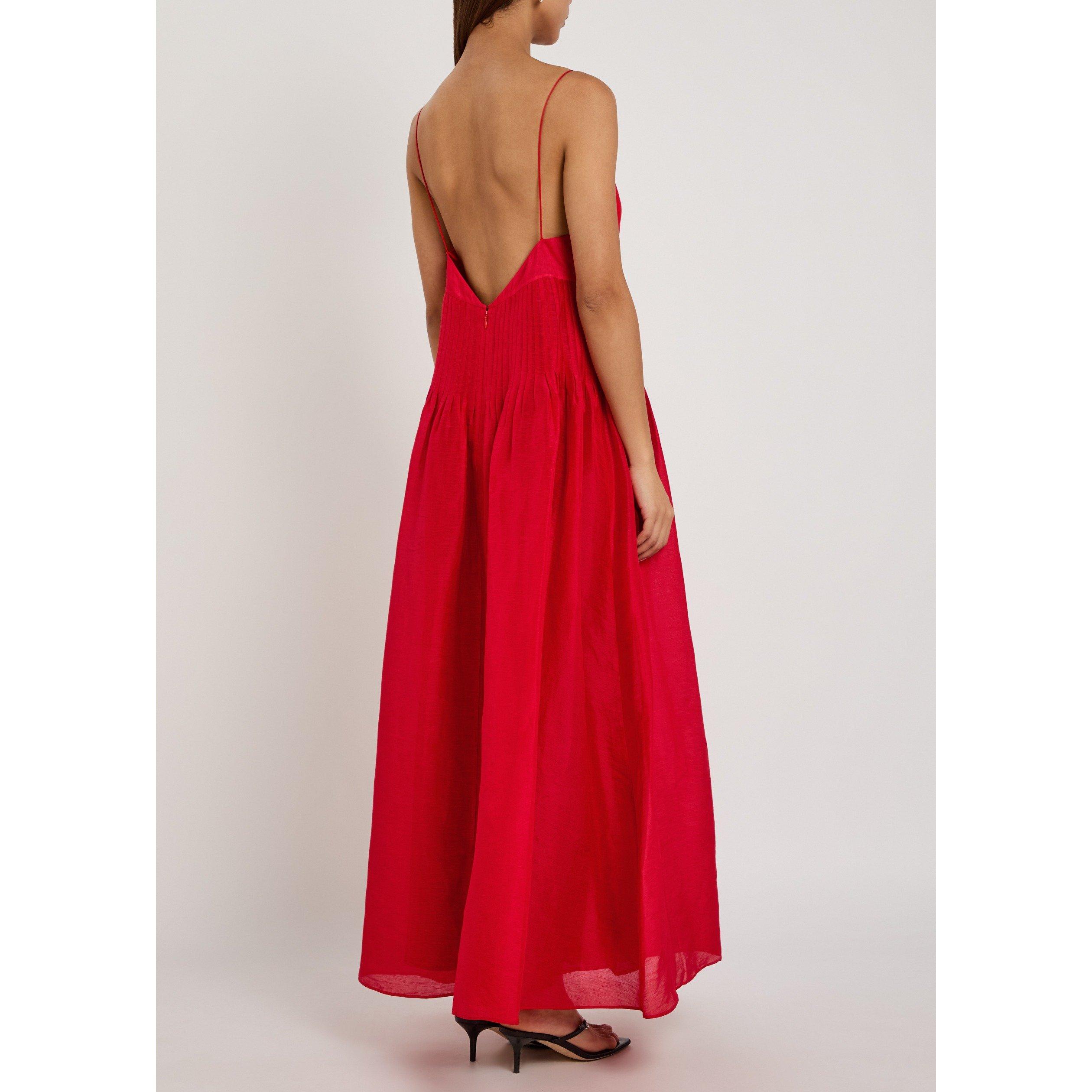 BRIGHT RED - Tory Burch - Women's Linen Maxi Dress - 3