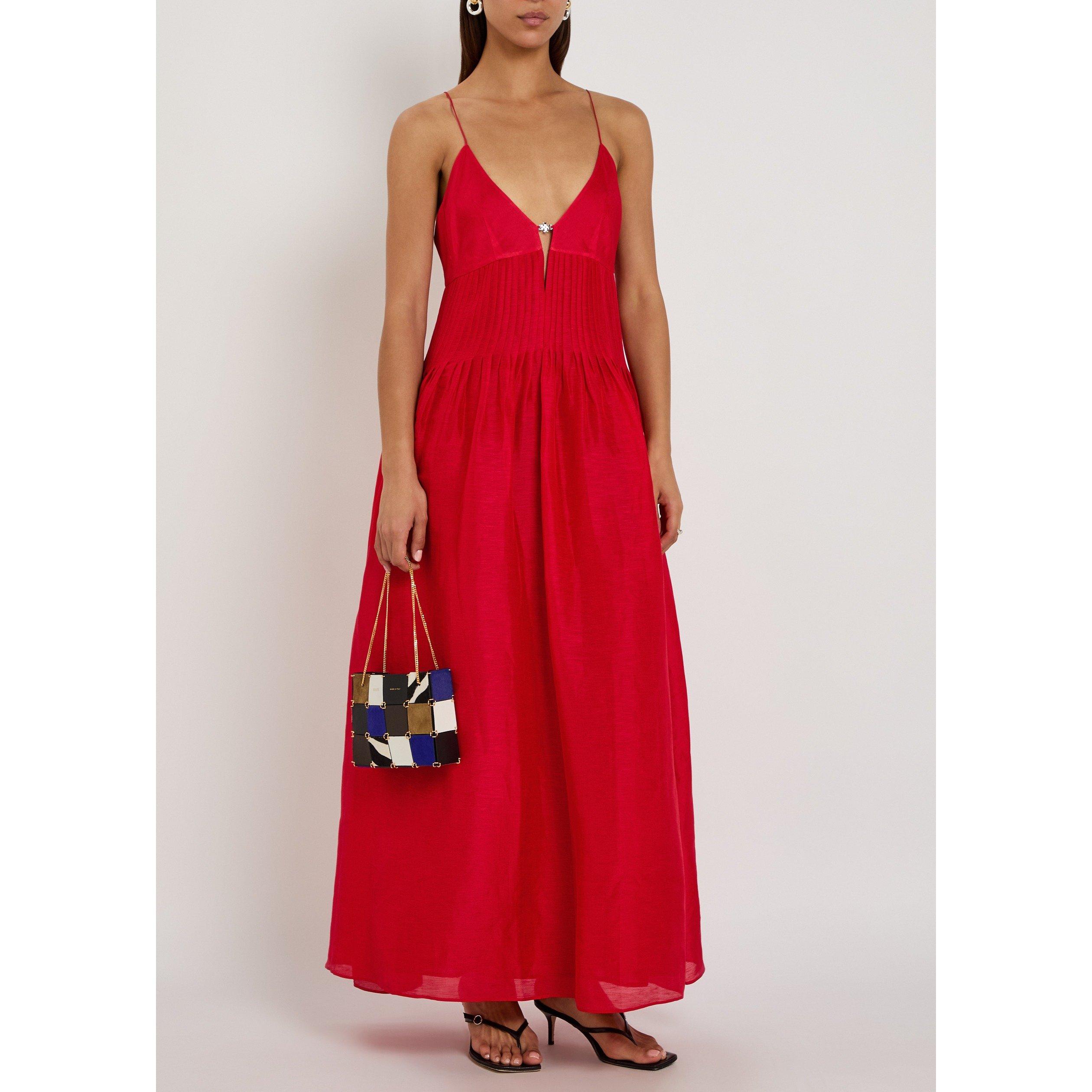 BRIGHT RED - Tory Burch - Women's Linen Maxi Dress - 5