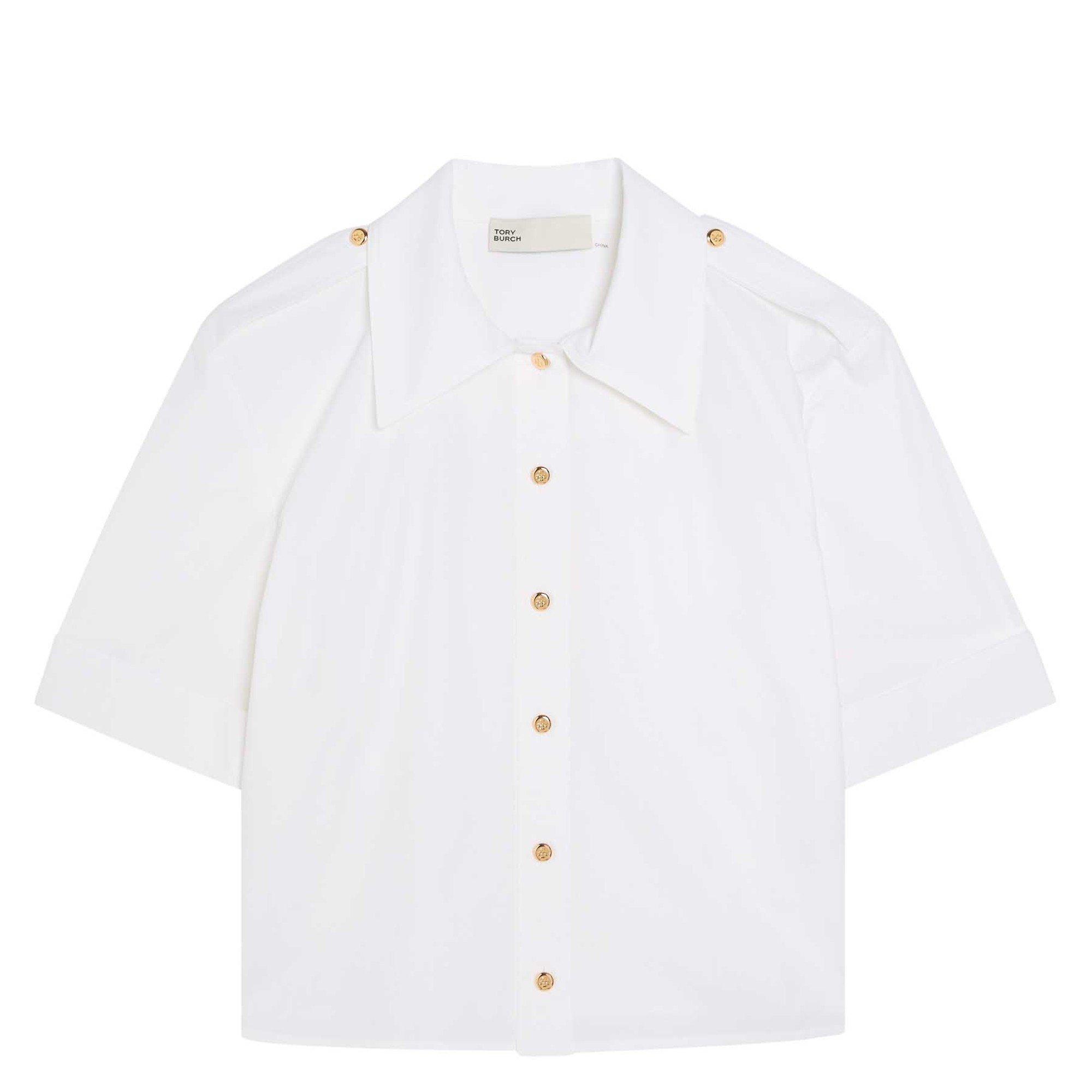 WHITE - Tory Burch - Women's Romy Poplin Short-Sleeve Camp Shirt - 1