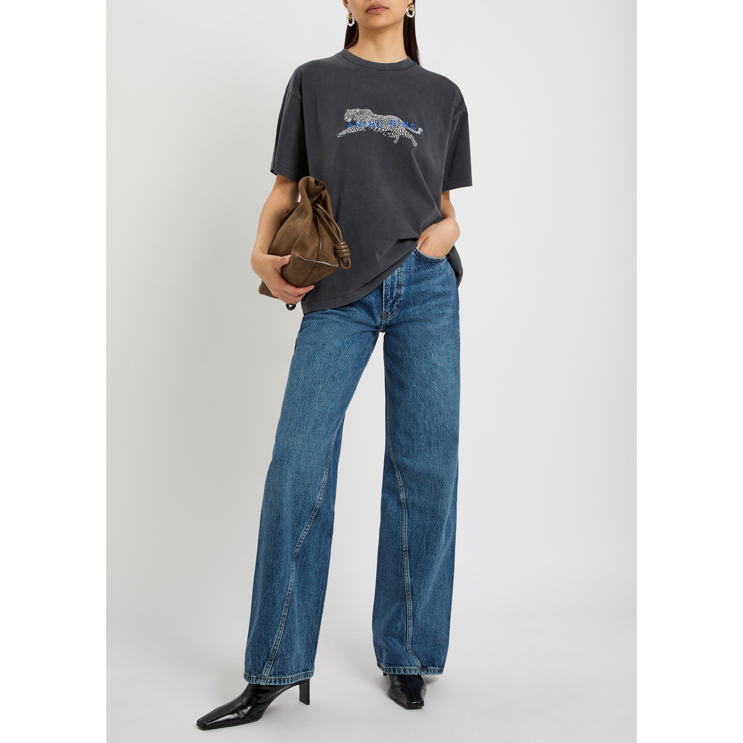 BLACK - Anine Bing - Women's Cade Leopard Print Cotton Oversized T-Shirt - 5