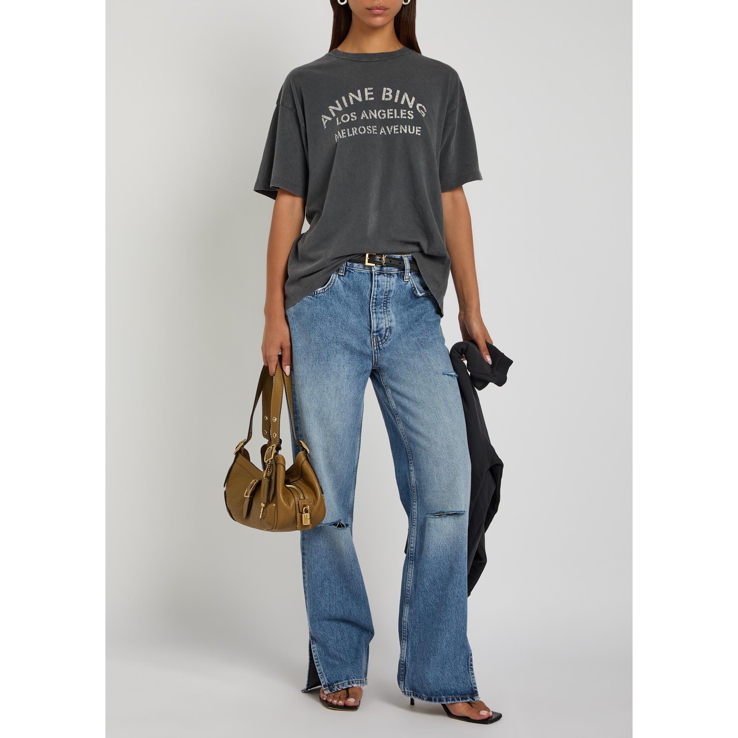 BLACK - Anine Bing - Women's Cade Melrose Logo Cotton Oversized-Fit T-Shirt - 5