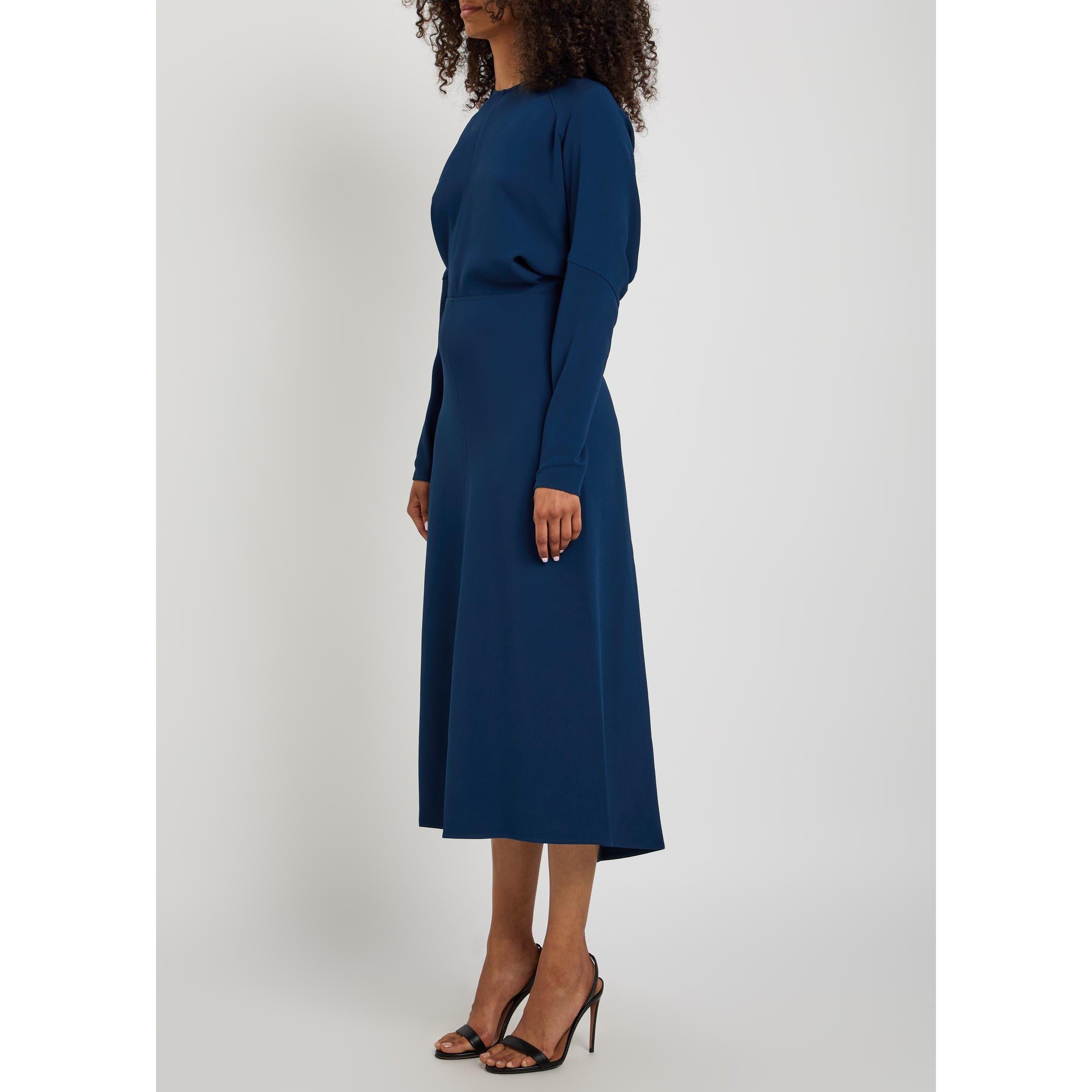DARK BLUE - Victoria Beckham - Women's Viscose Long-Sleeve Midi A Line Dress - 2