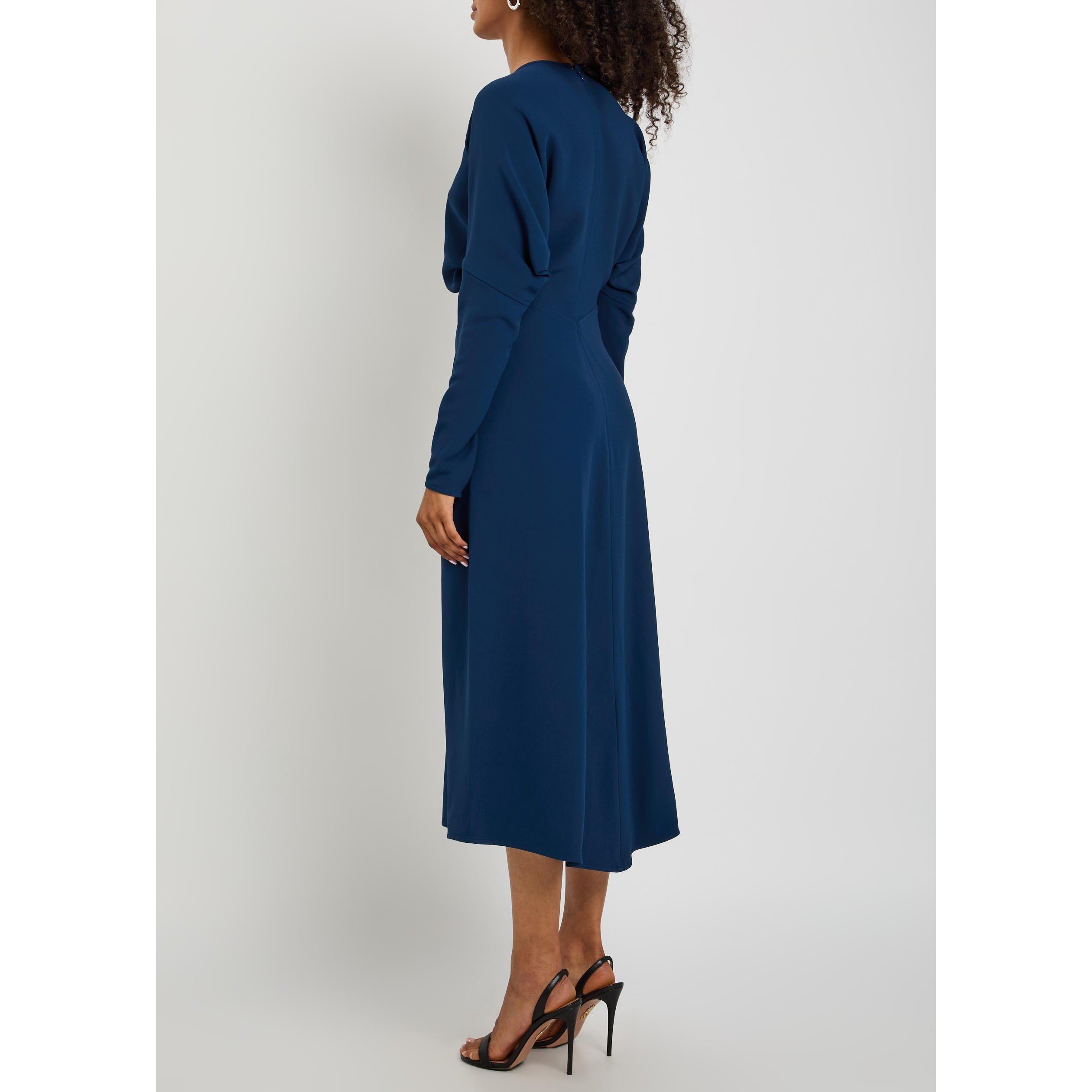 DARK BLUE - Victoria Beckham - Women's Viscose Long-Sleeve Midi A Line Dress - 3