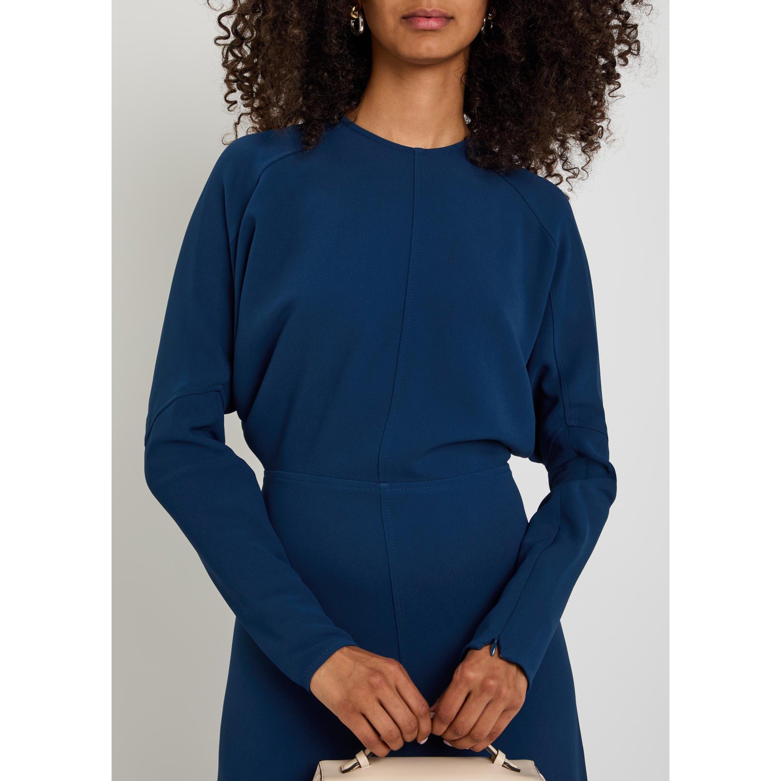DARK BLUE - Victoria Beckham - Women's Viscose Long-Sleeve Midi A Line Dress - 4