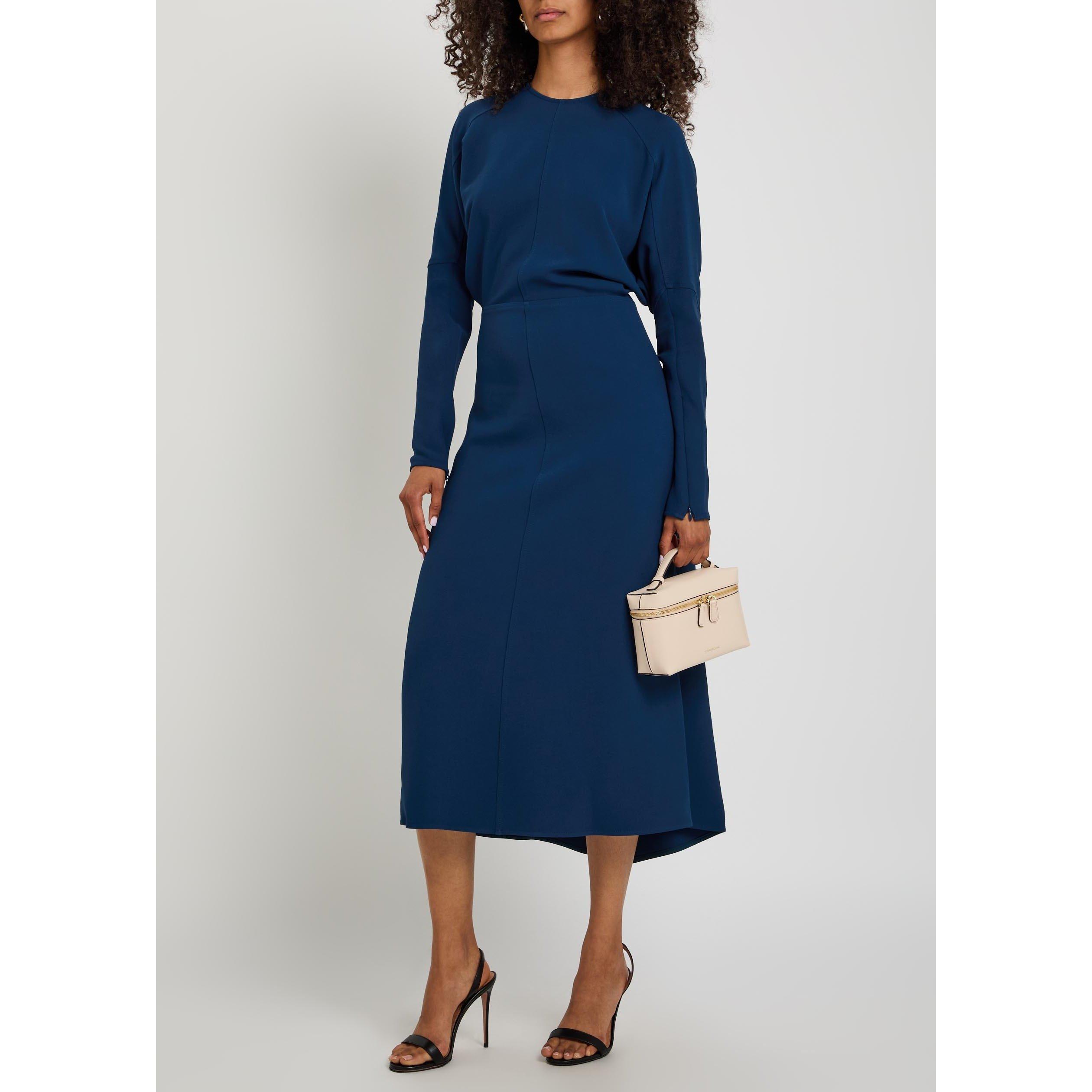 DARK BLUE - Victoria Beckham - Women's Viscose Long-Sleeve Midi A Line Dress - 5