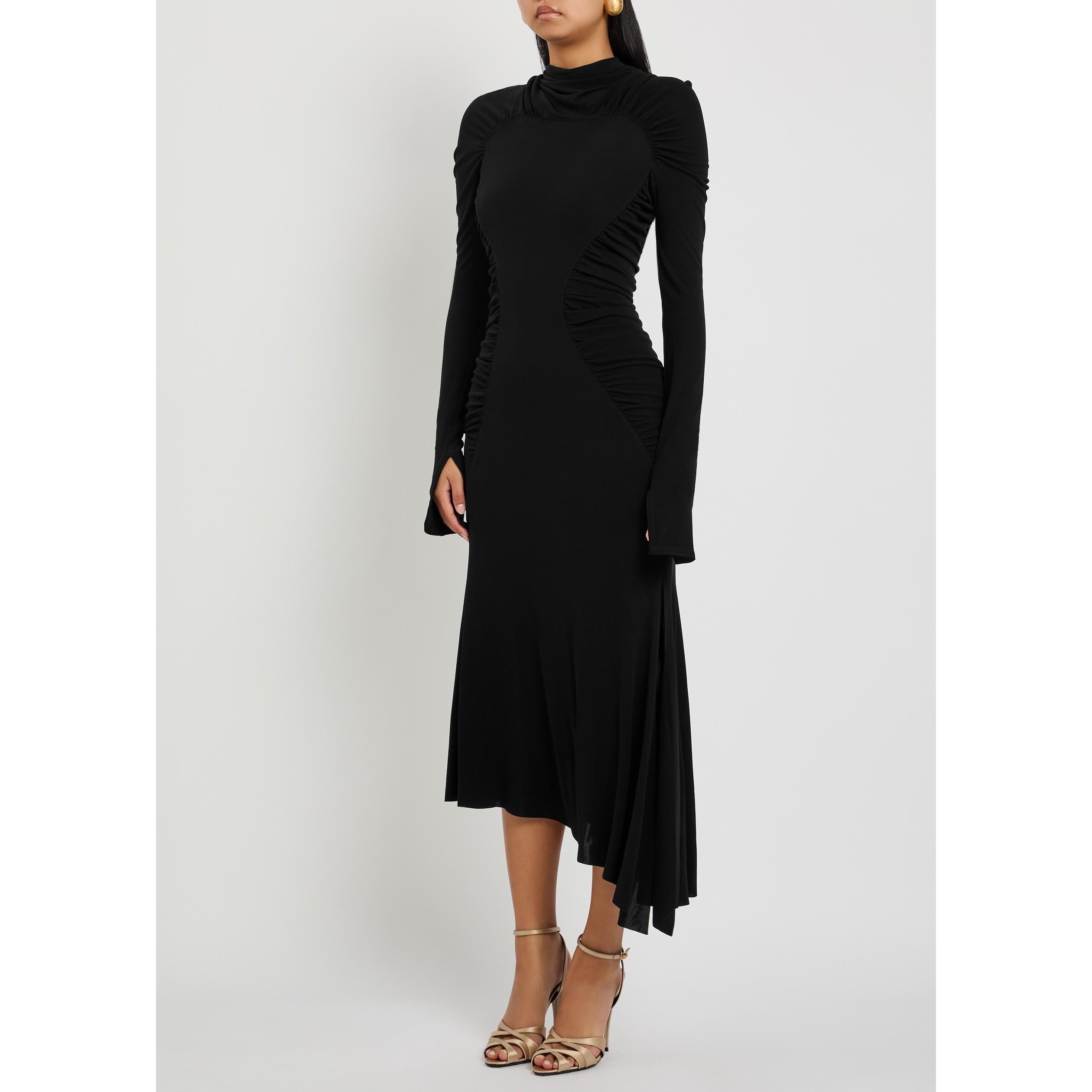 BLACK - Victoria Beckham - LONG SLEEVE GATHERED DRESS - 2