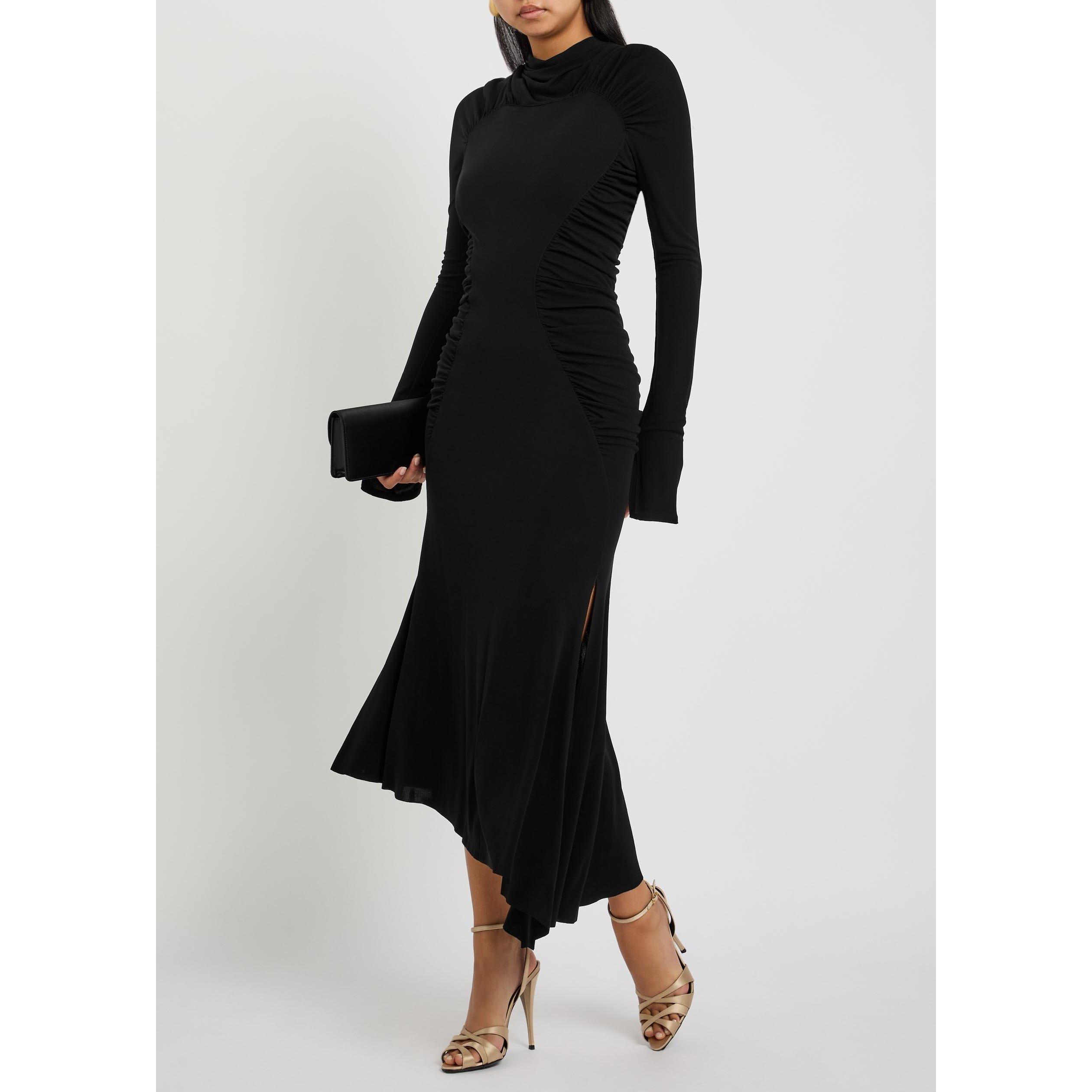 BLACK - Victoria Beckham - LONG SLEEVE GATHERED DRESS - 5
