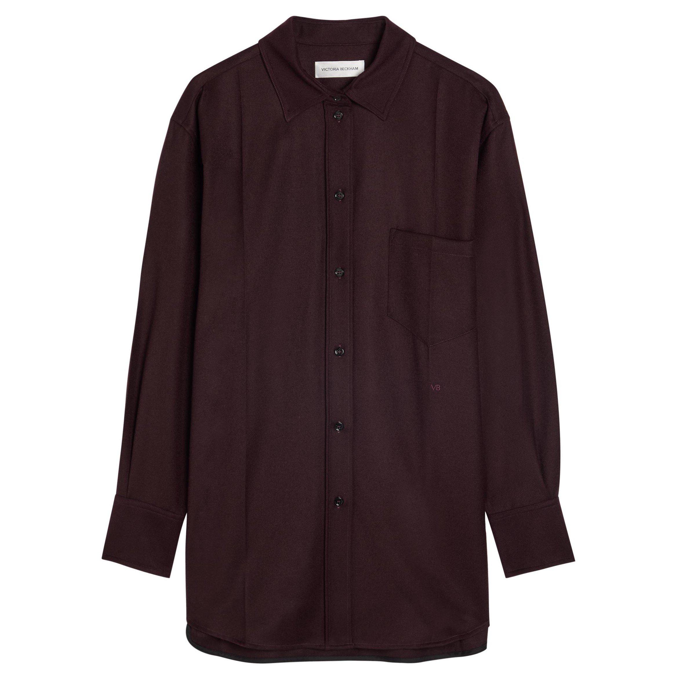 BORDEAUX - Victoria Beckham - Women's Remi Wool Oversized Plain Long-Sleeve Shirt - 1