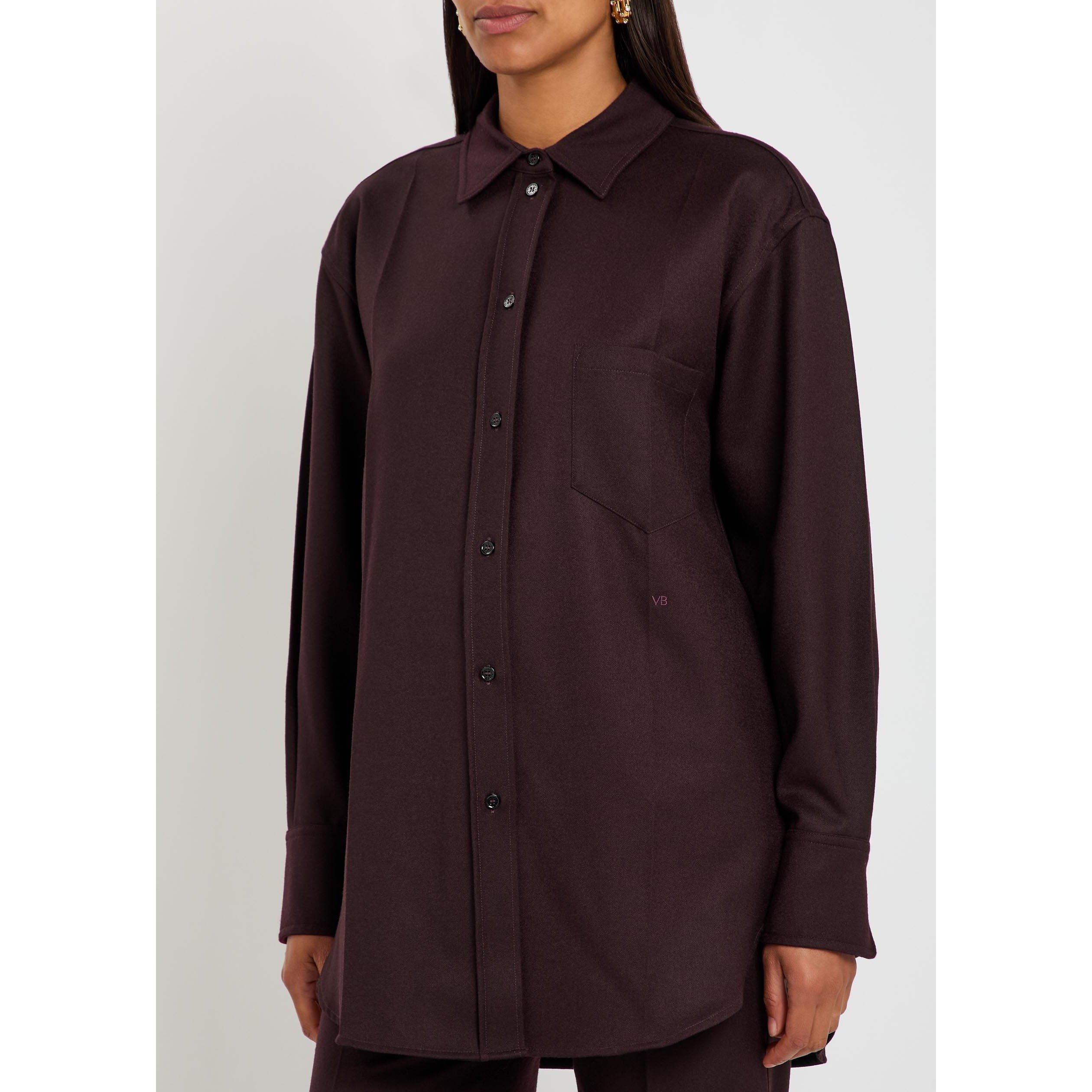 BORDEAUX - Victoria Beckham - Women's Remi Wool Oversized Plain Long-Sleeve Shirt - 2
