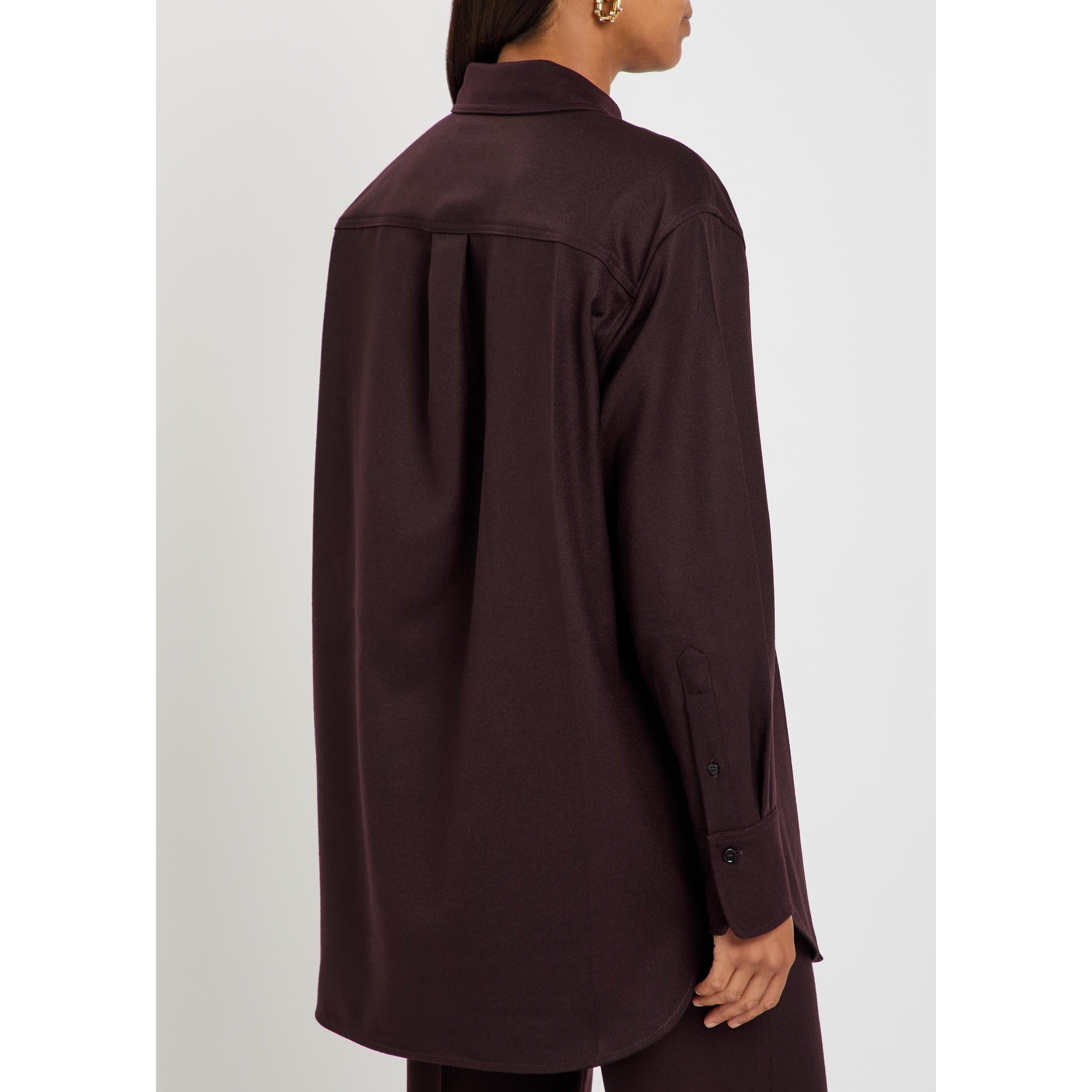 BORDEAUX - Victoria Beckham - Women's Remi Wool Oversized Plain Long-Sleeve Shirt - 3