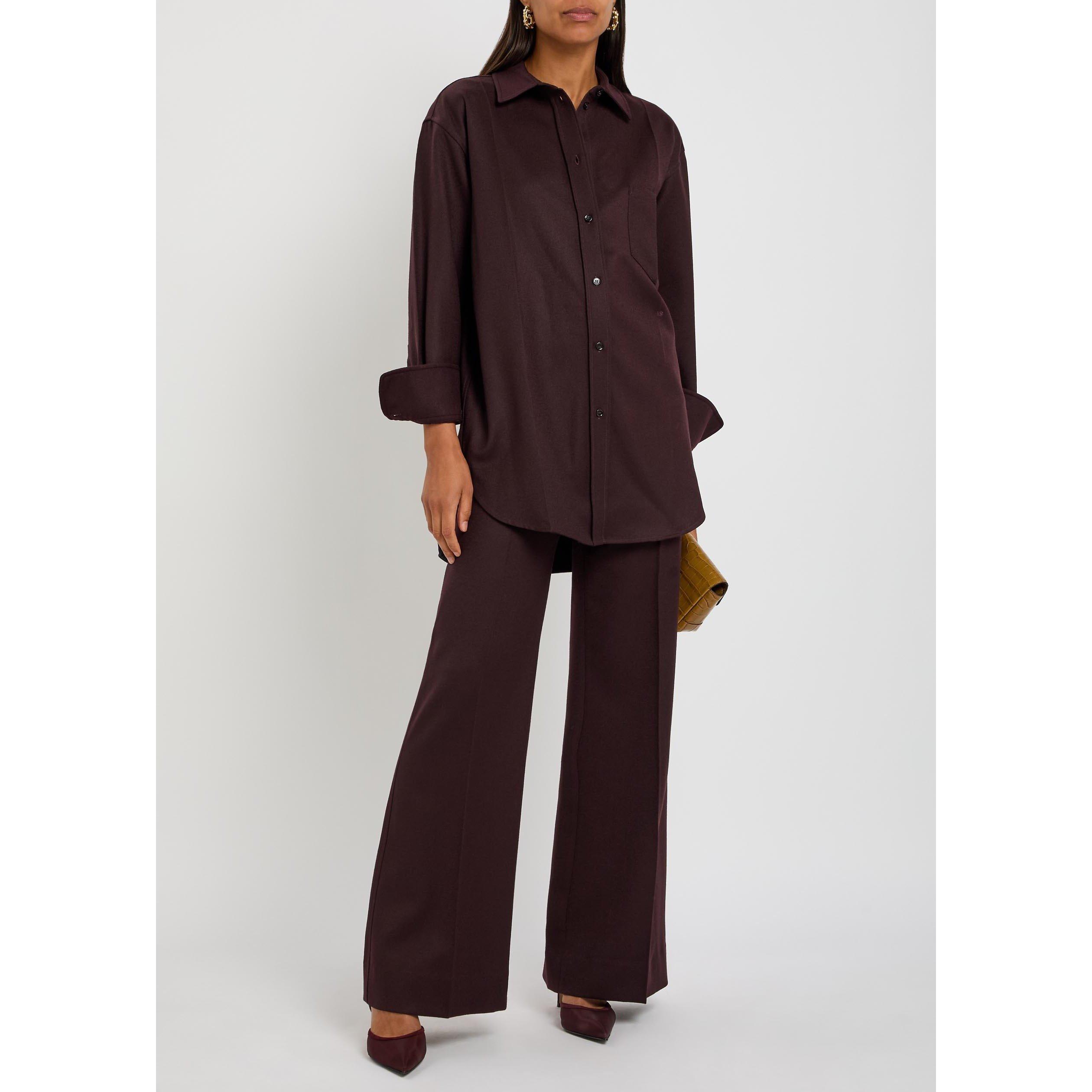 BORDEAUX - Victoria Beckham - Women's Remi Wool Oversized Plain Long-Sleeve Shirt - 5