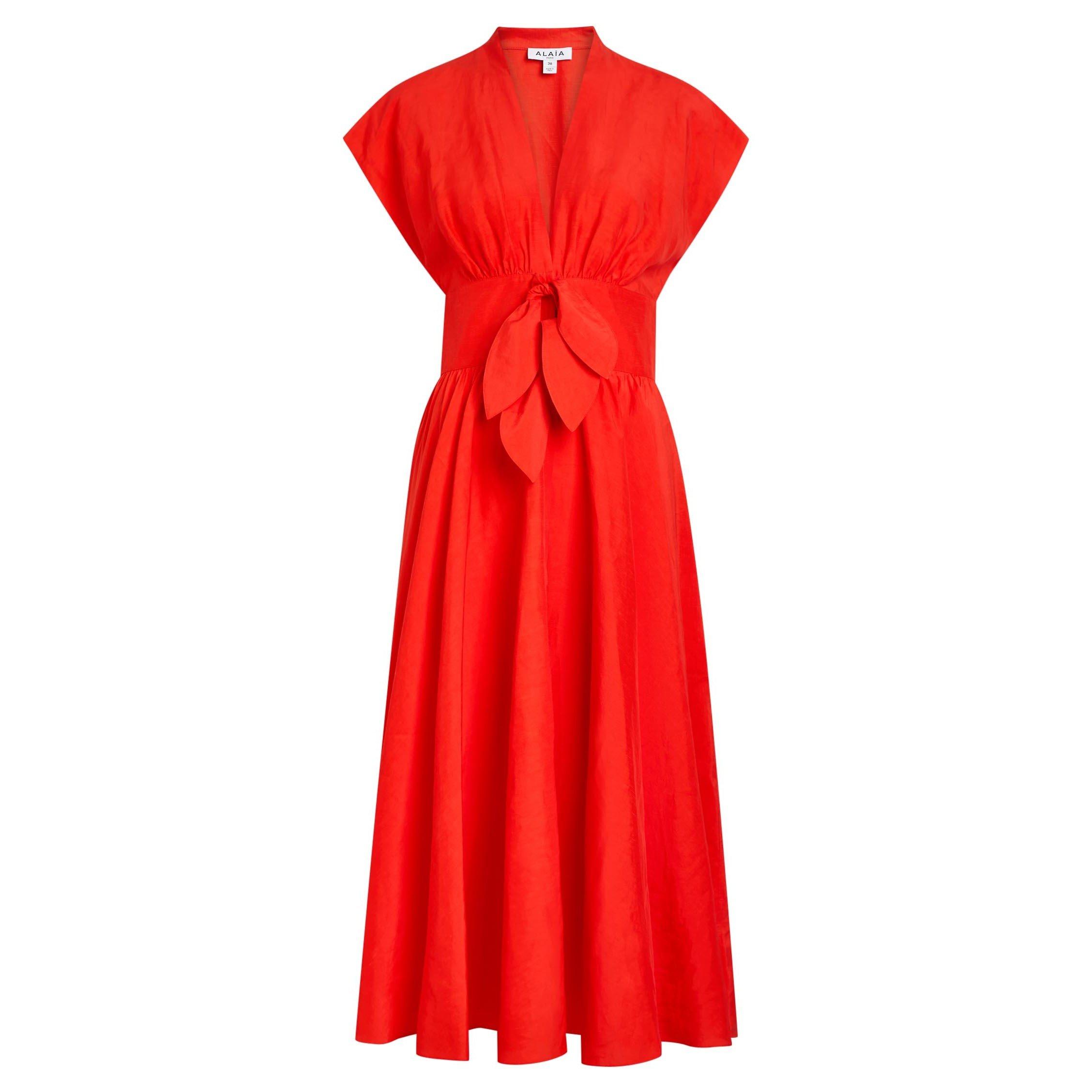 RED - Alaia - BELTED DRESS LINEN BLEND - 1