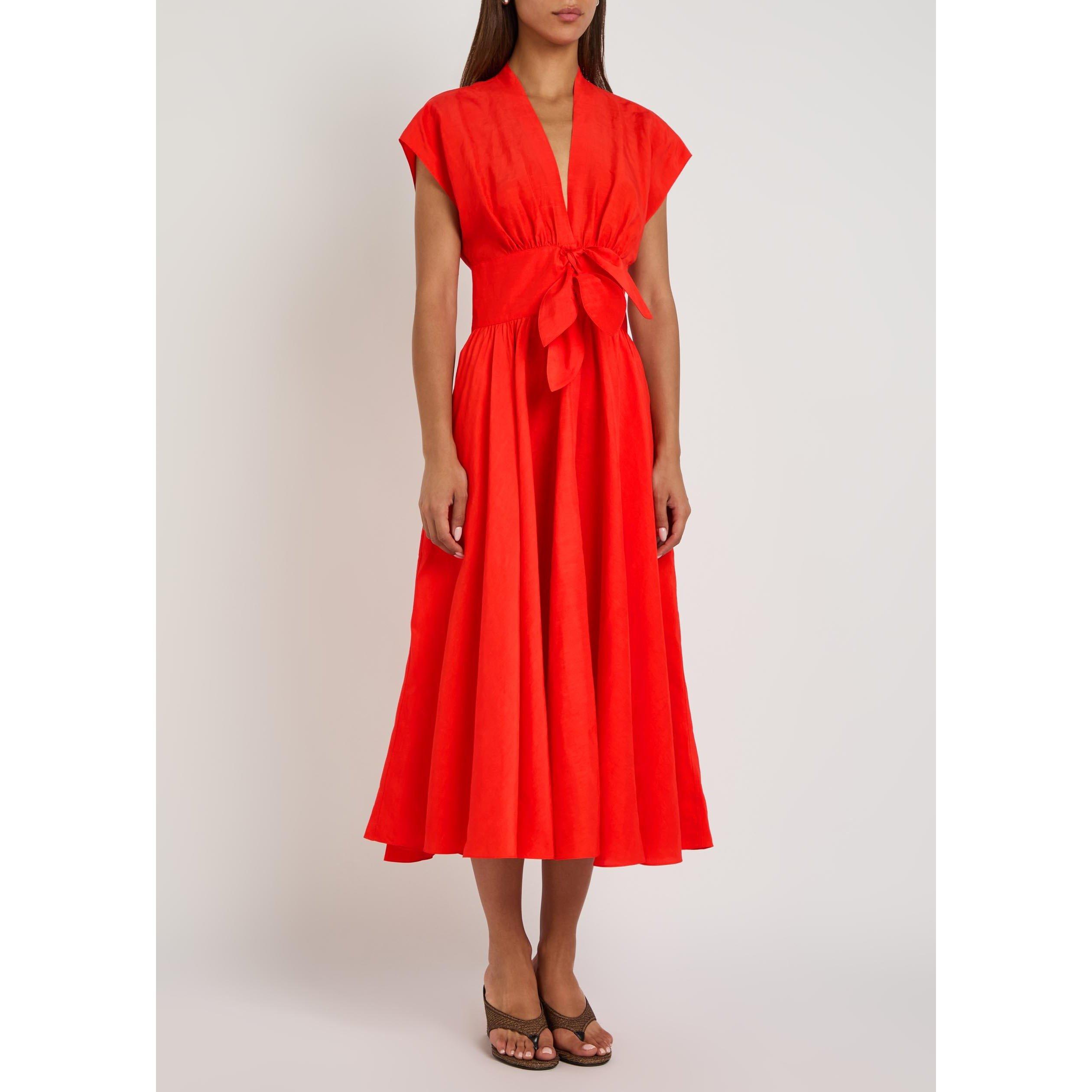 RED - Alaia - BELTED DRESS LINEN BLEND - 2