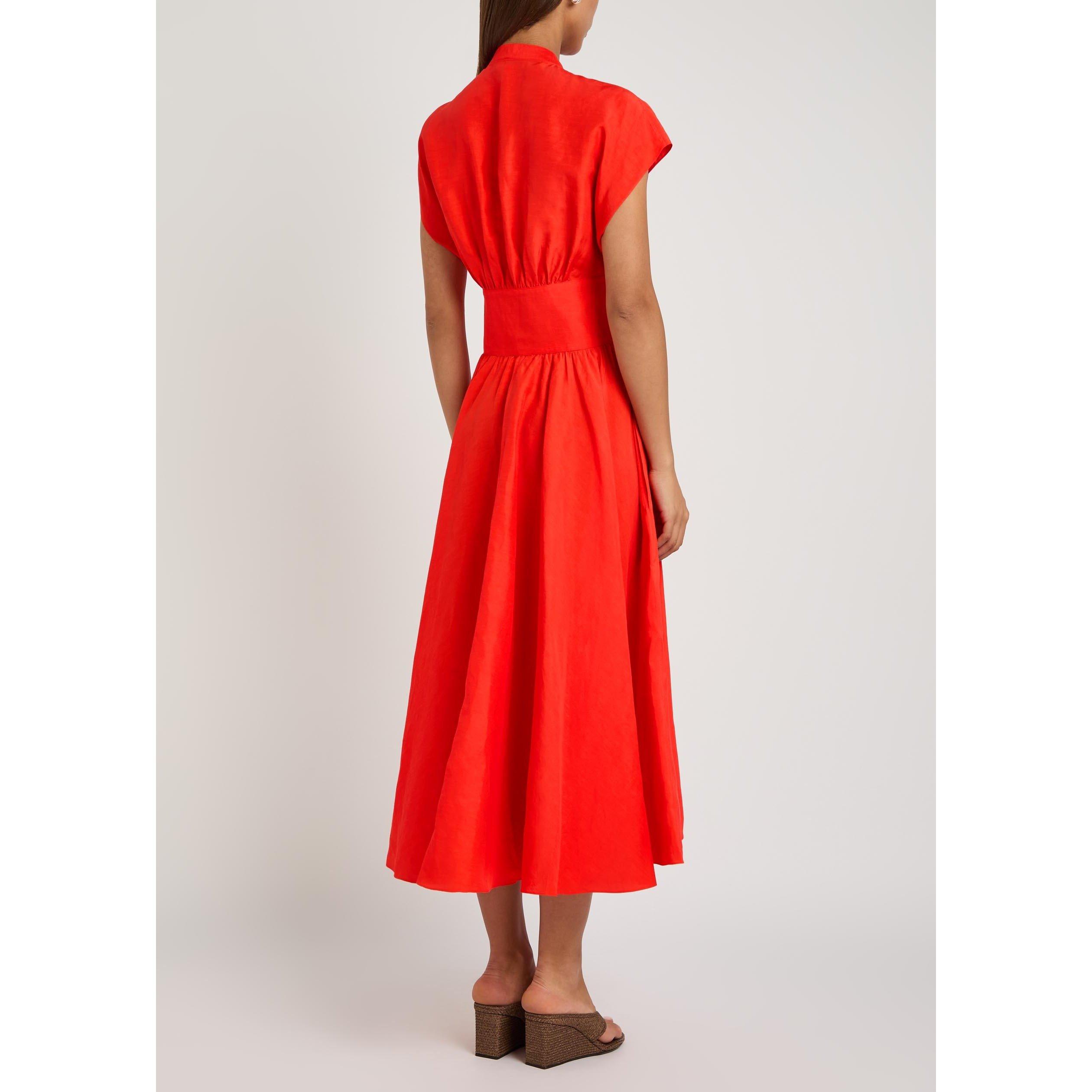 RED - Alaia - BELTED DRESS LINEN BLEND - 3