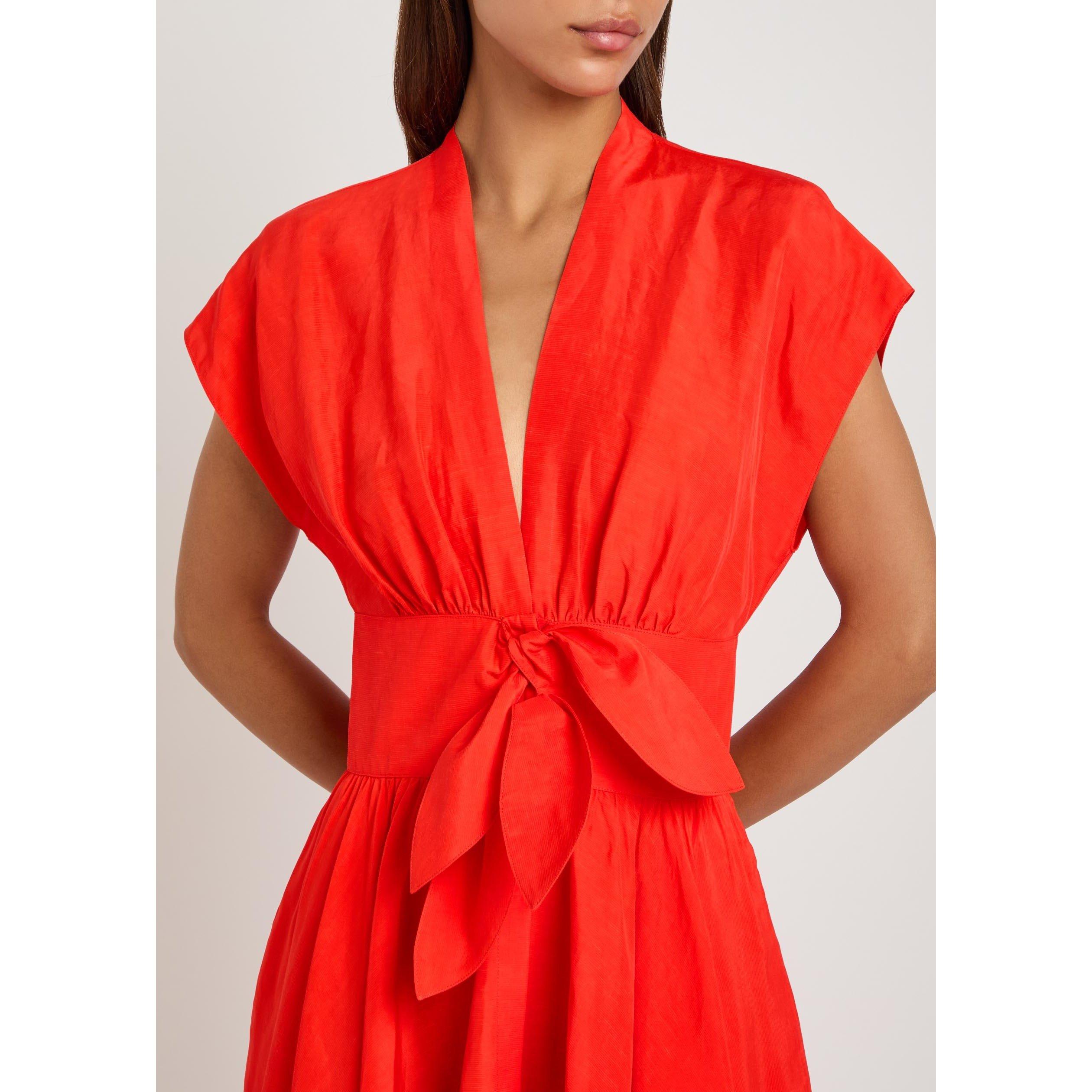 RED - Alaia - BELTED DRESS LINEN BLEND - 4