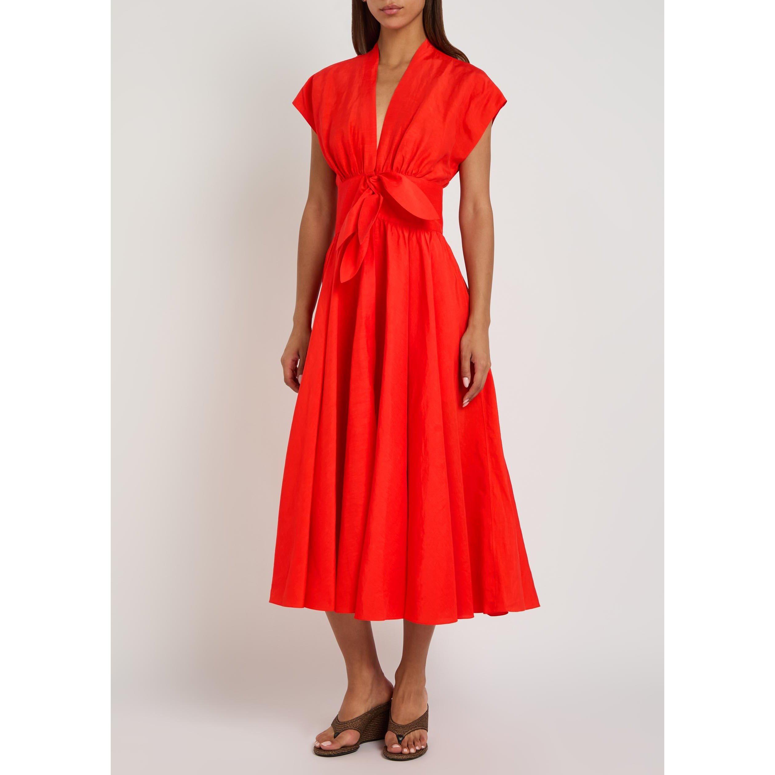 RED - Alaia - BELTED DRESS LINEN BLEND - 5