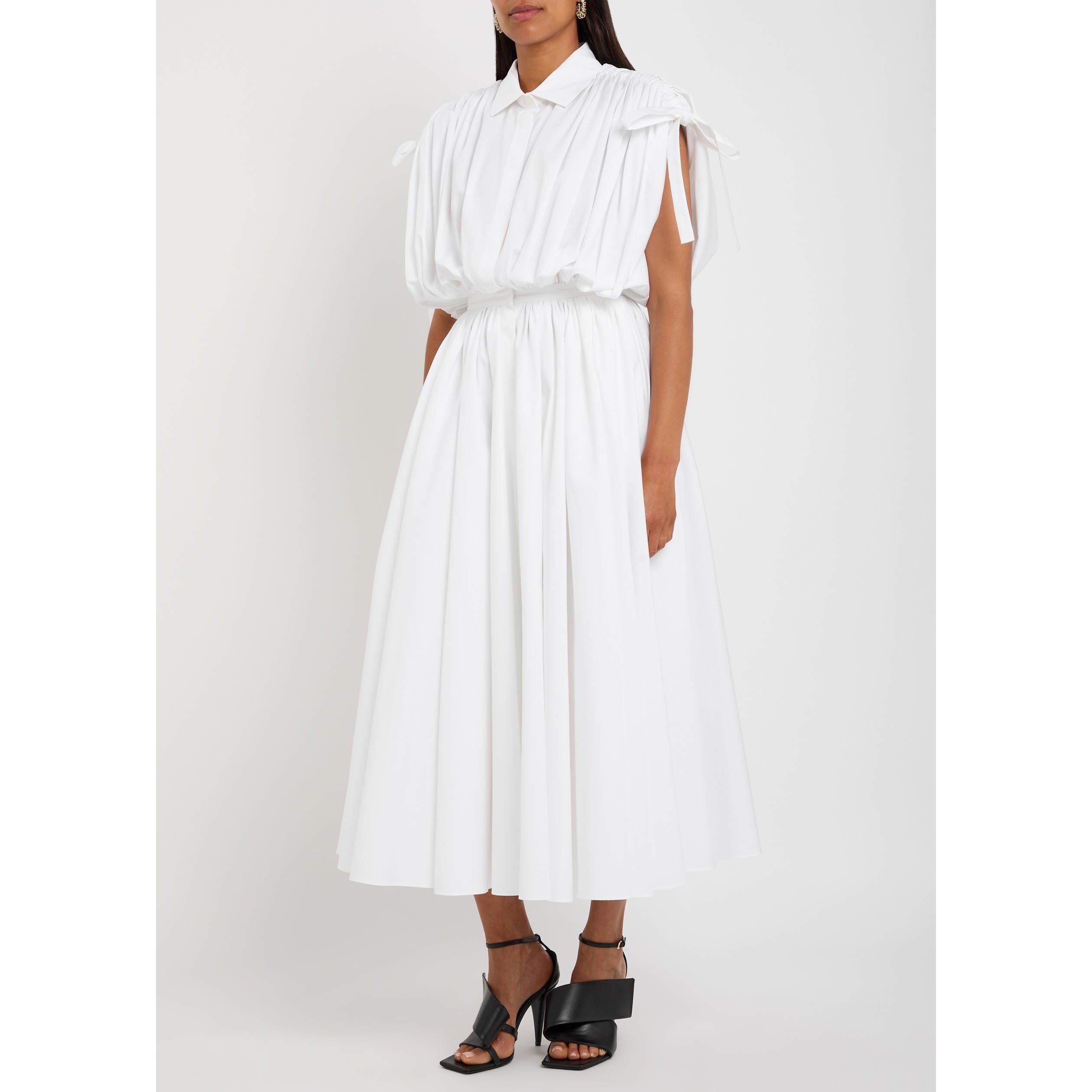 WHITE - GIVENCHY - HIGH COLLAR RUCHED SHIRT DRESS - 2