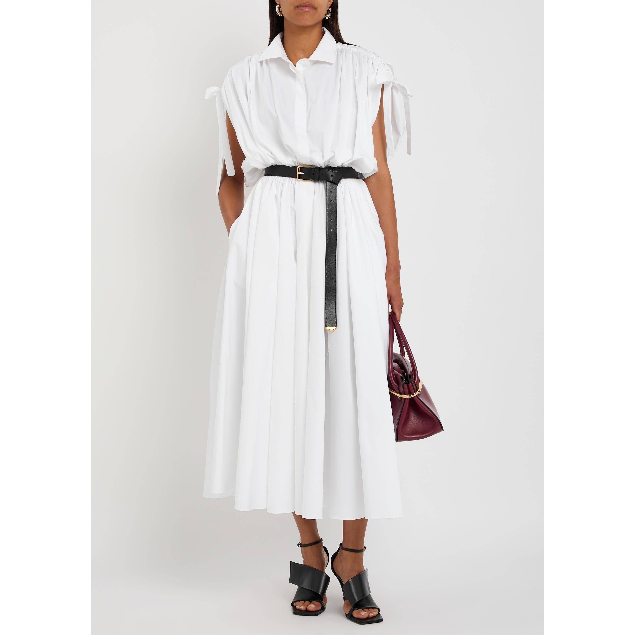 WHITE - GIVENCHY - HIGH COLLAR RUCHED SHIRT DRESS - 5