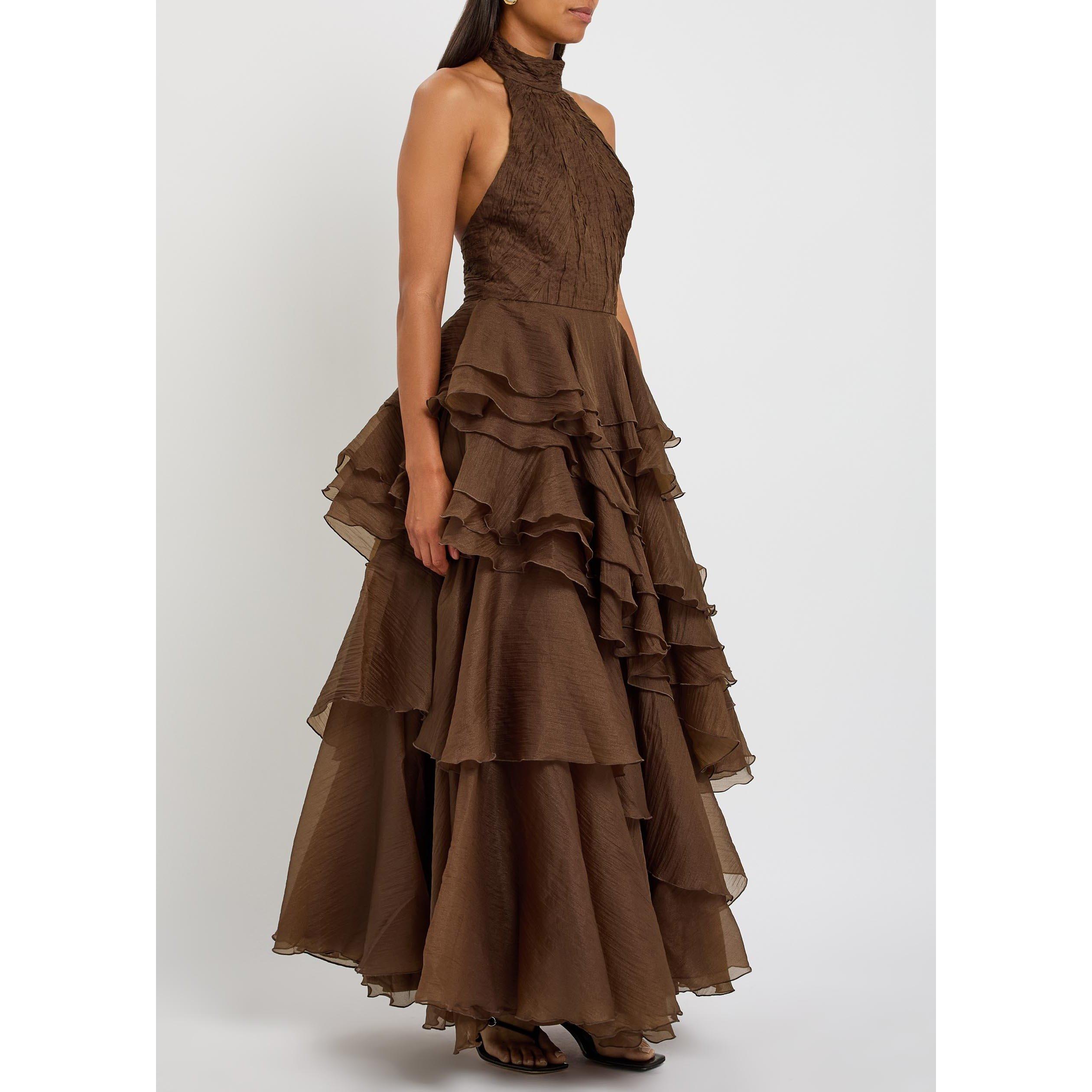 DARK BROWN - Aje - Women's Fayette Chiffon Maxi Dress - 2