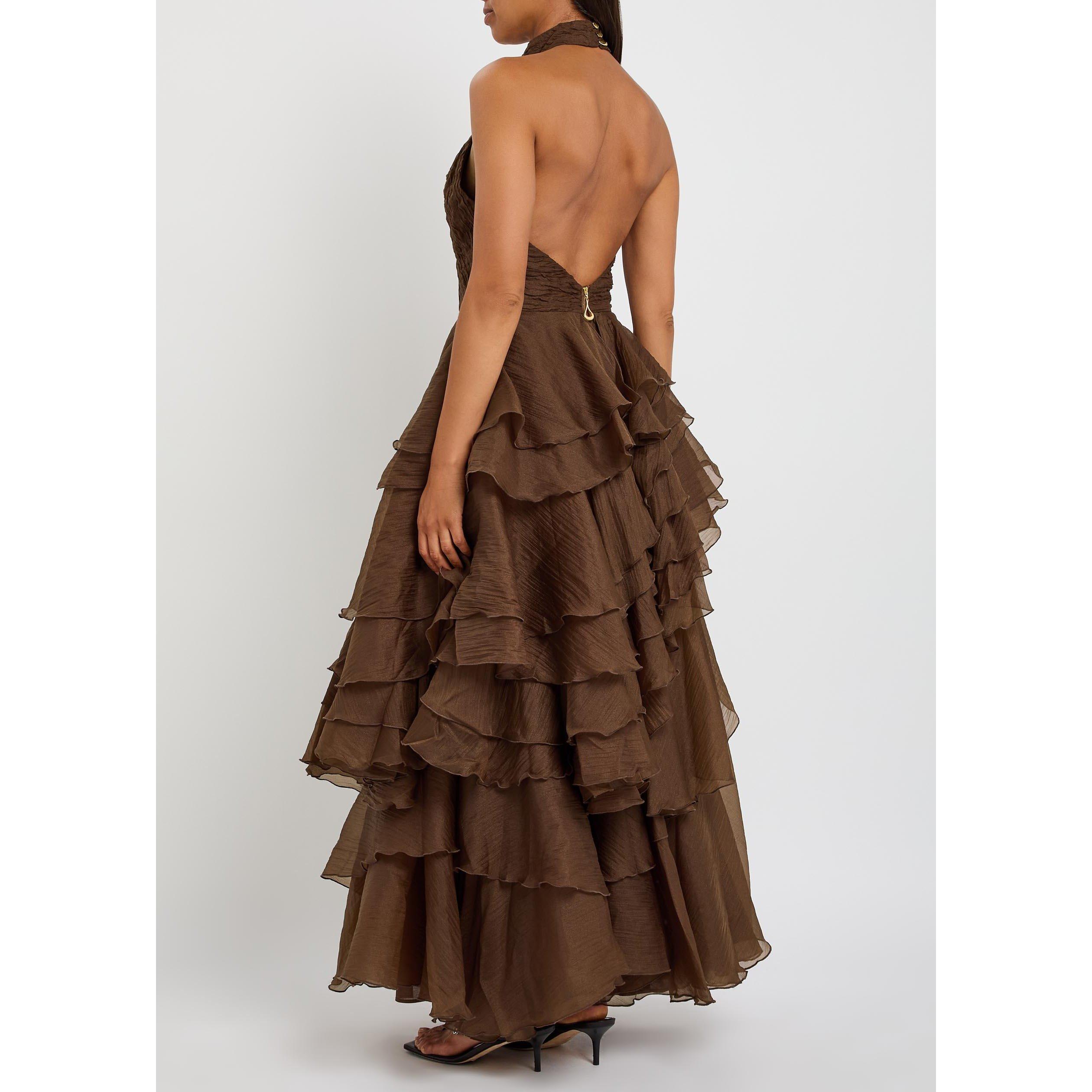 DARK BROWN - Aje - Women's Fayette Chiffon Maxi Dress - 3
