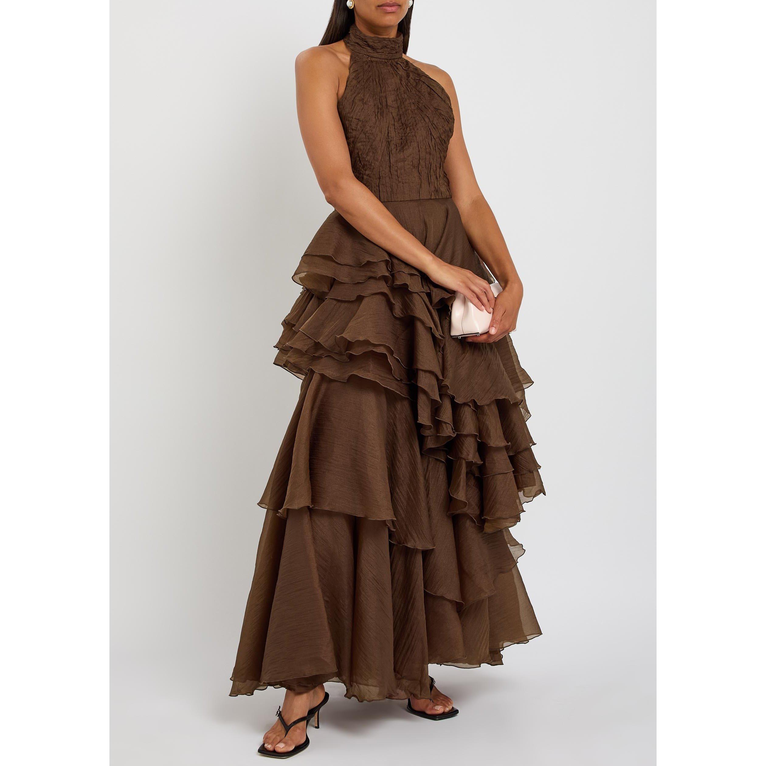 DARK BROWN - Aje - Women's Fayette Chiffon Maxi Dress - 5