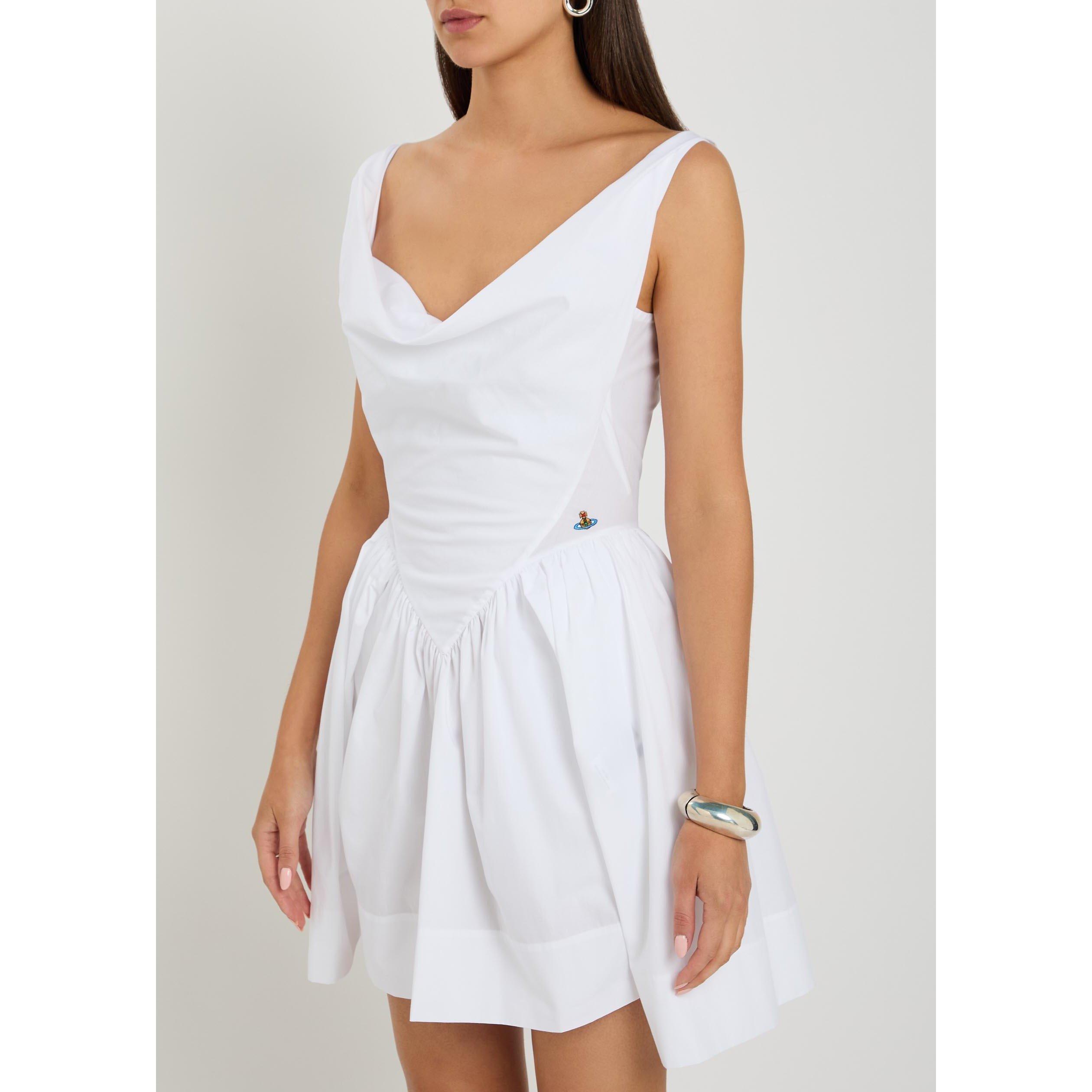 WHITE - Vivienne Westwood - Women's Sunday Cotton Cowl Neck Fit and Flare Mini Dress - 2
