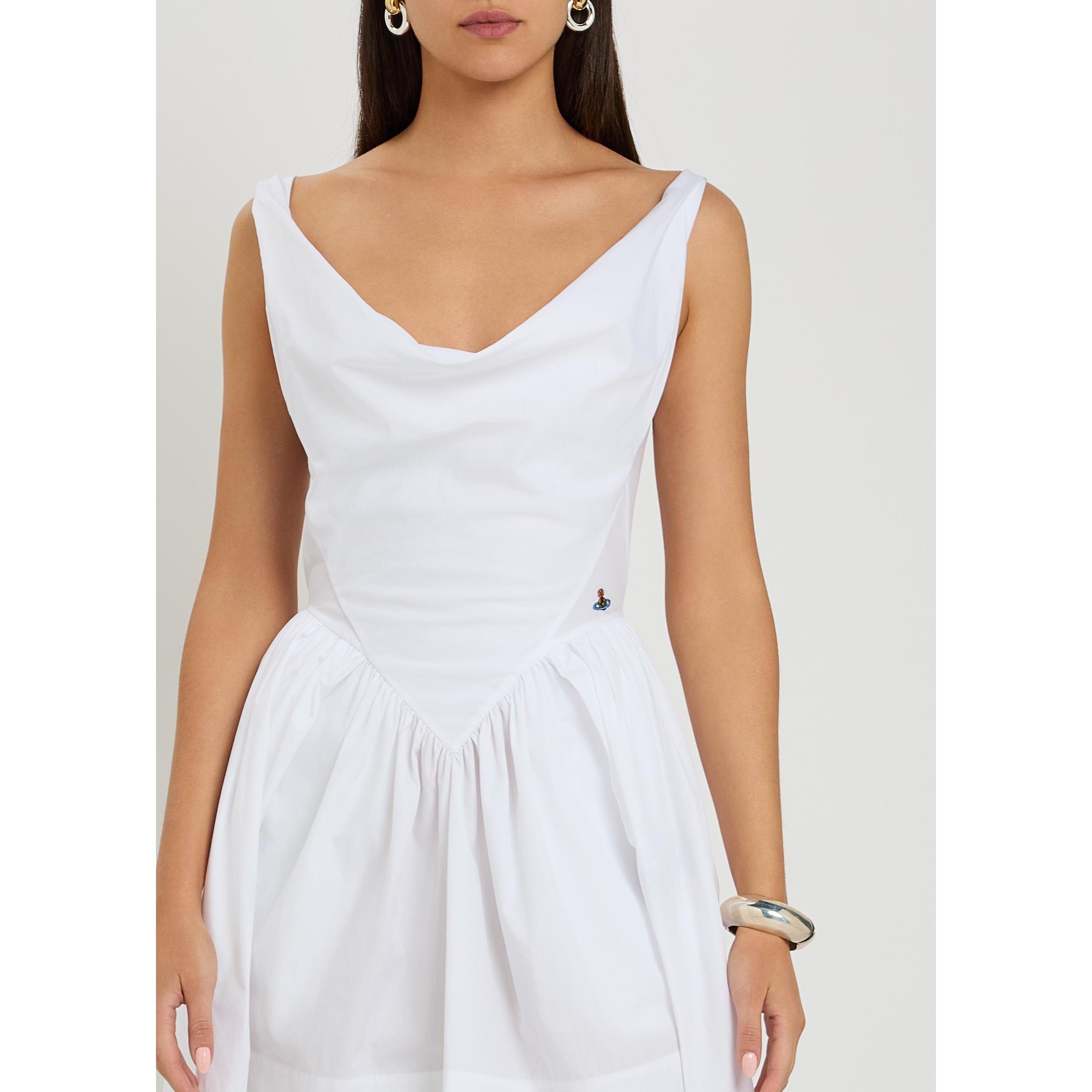 WHITE - Vivienne Westwood - Women's Sunday Cotton Cowl Neck Fit and Flare Mini Dress - 4