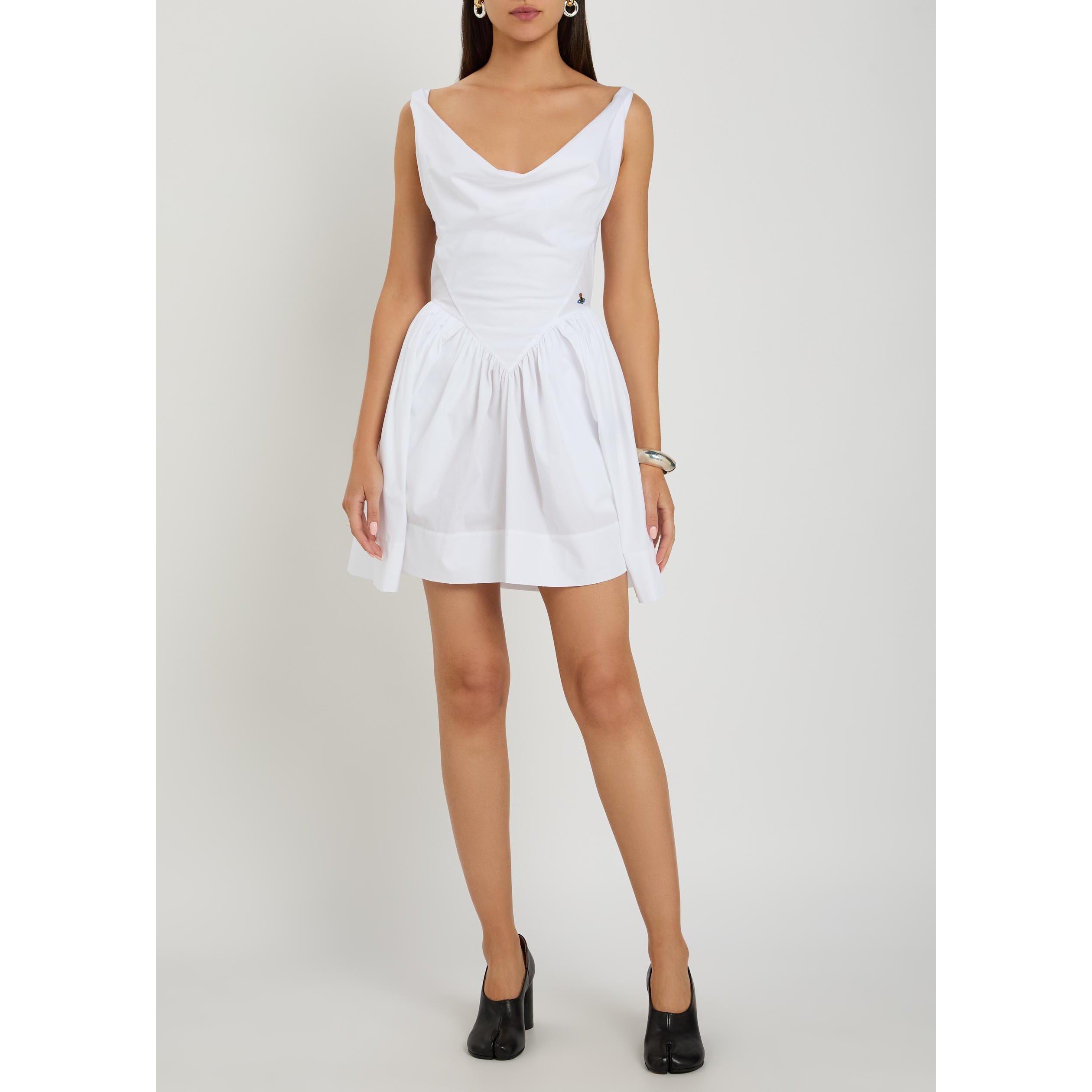 WHITE - Vivienne Westwood - Women's Sunday Cotton Cowl Neck Fit and Flare Mini Dress - 5