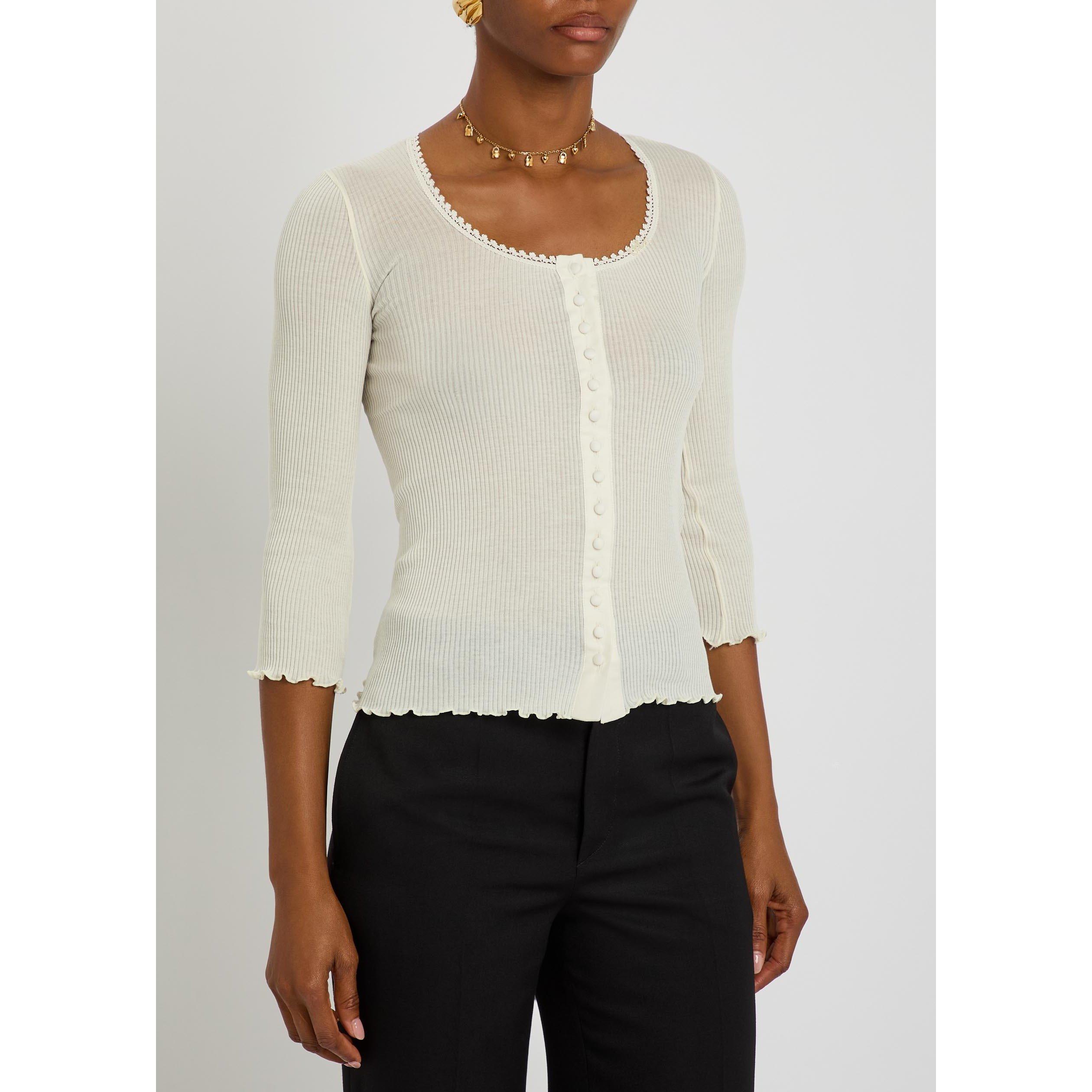 WHITE - Chloe - Women's Cotton Cropped 3/4 Sleeve Slim-Fit T-Shirt - 2