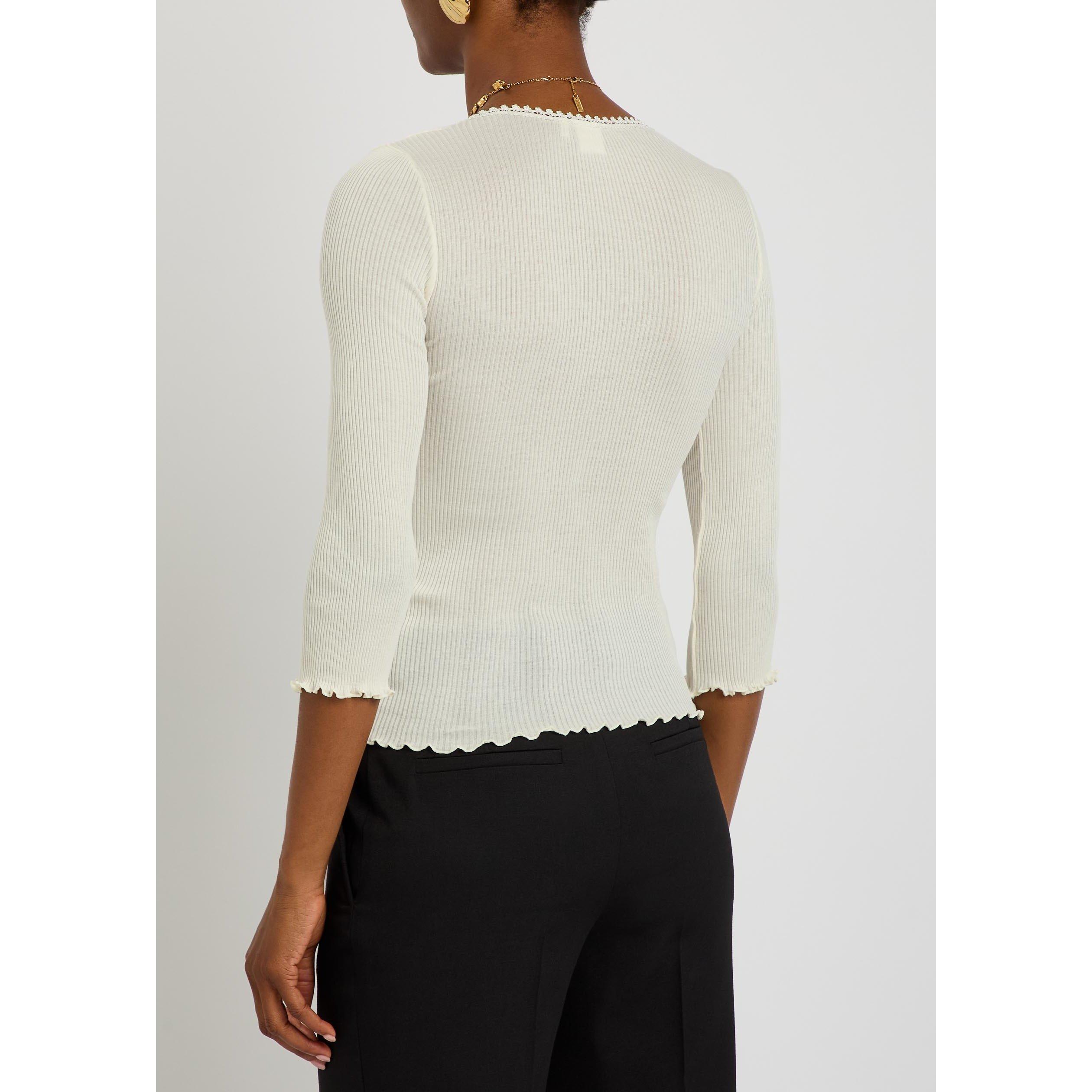 WHITE - Chloe - Women's Cotton Cropped 3/4 Sleeve Slim-Fit T-Shirt - 3