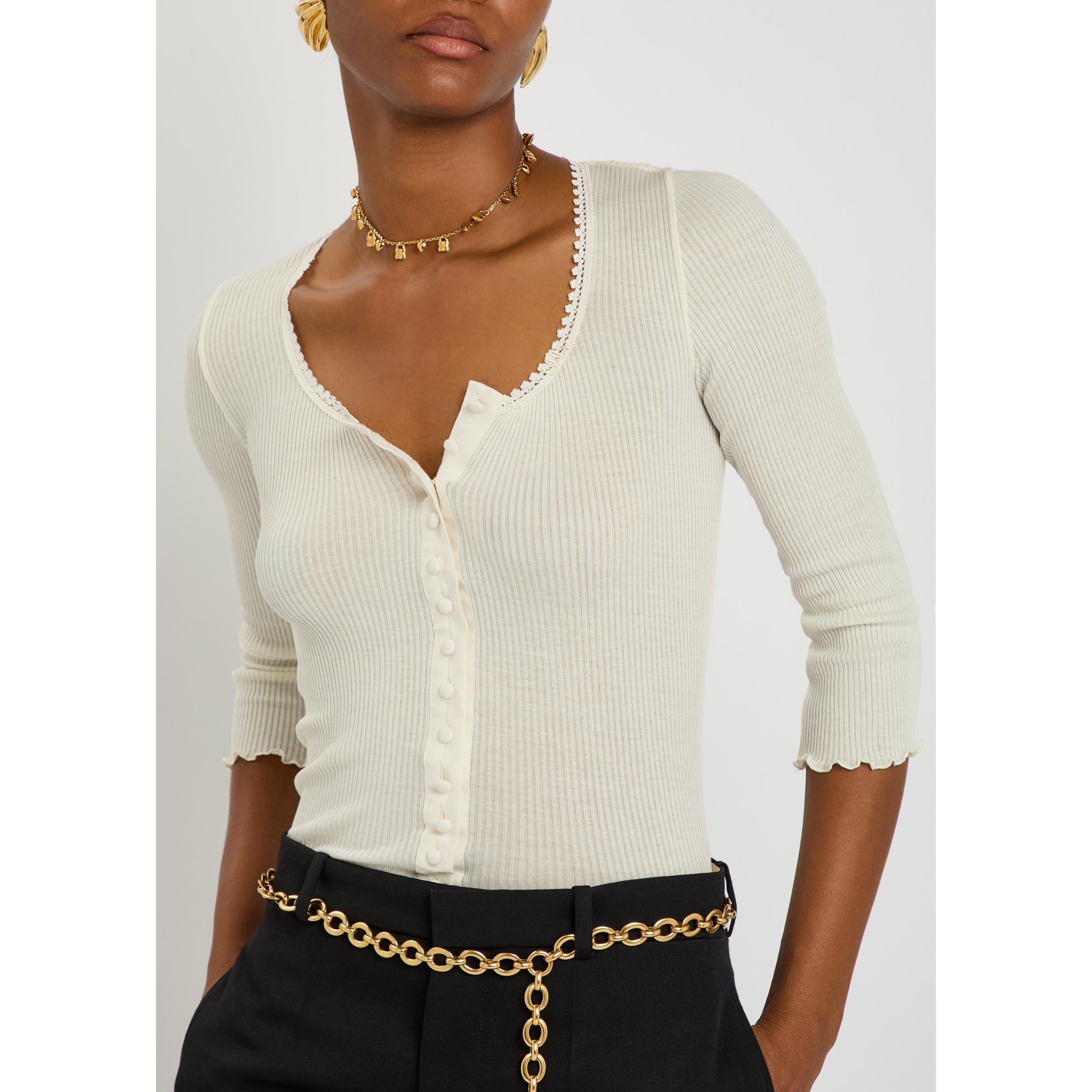 WHITE - Chloe - Women's Cotton Cropped 3/4 Sleeve Slim-Fit T-Shirt - 4