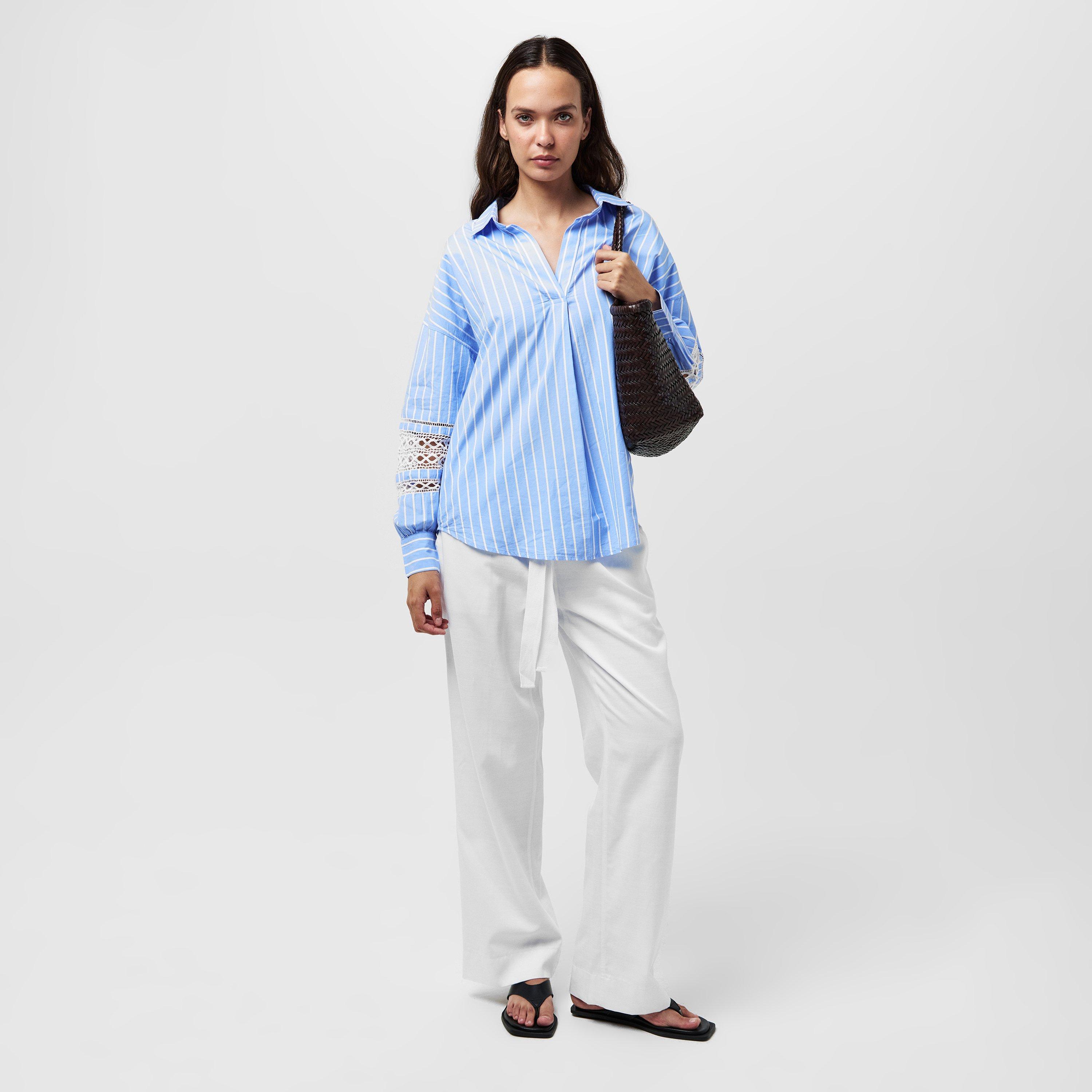 10-Linen White - French Connection - Women's Bodie Wide Leg Trousers - 6