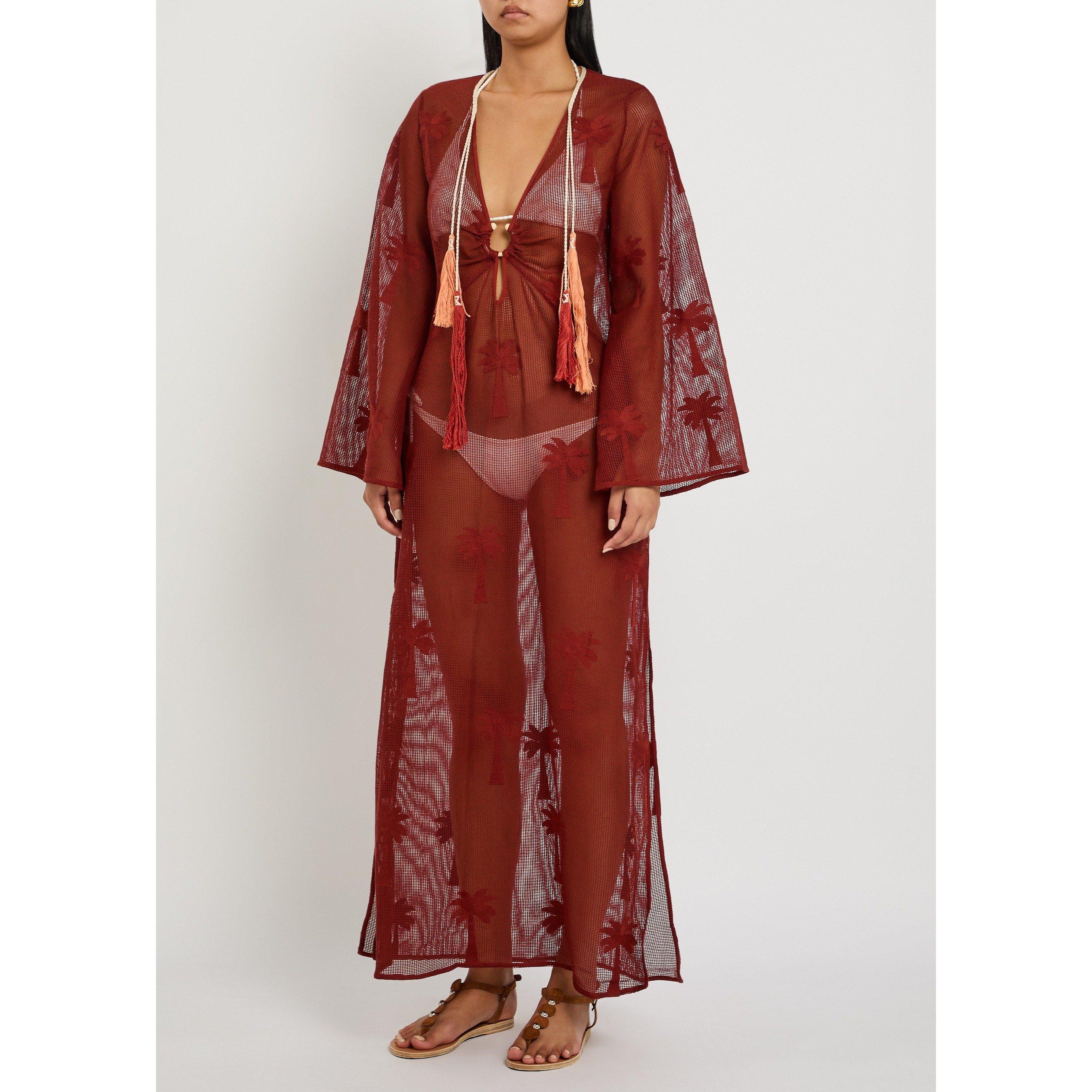 RED - Johanna Ortiz - MARSALA PALM VEIL TUNIC DRESS - 2