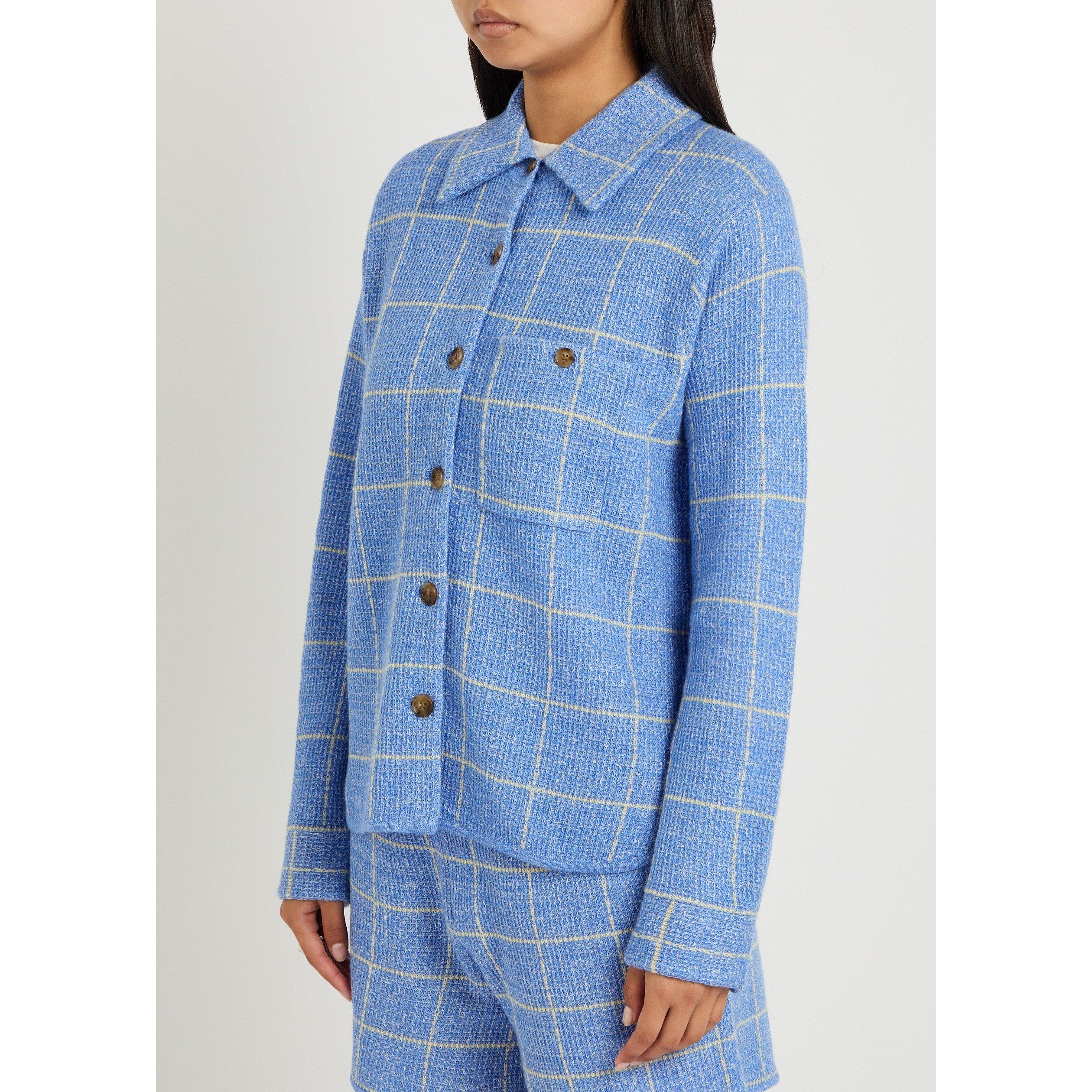 LIGHT BLUE - Guest in Residence - Women's Dylan Cashmere Long-Sleeve Plaid Shirt - 2