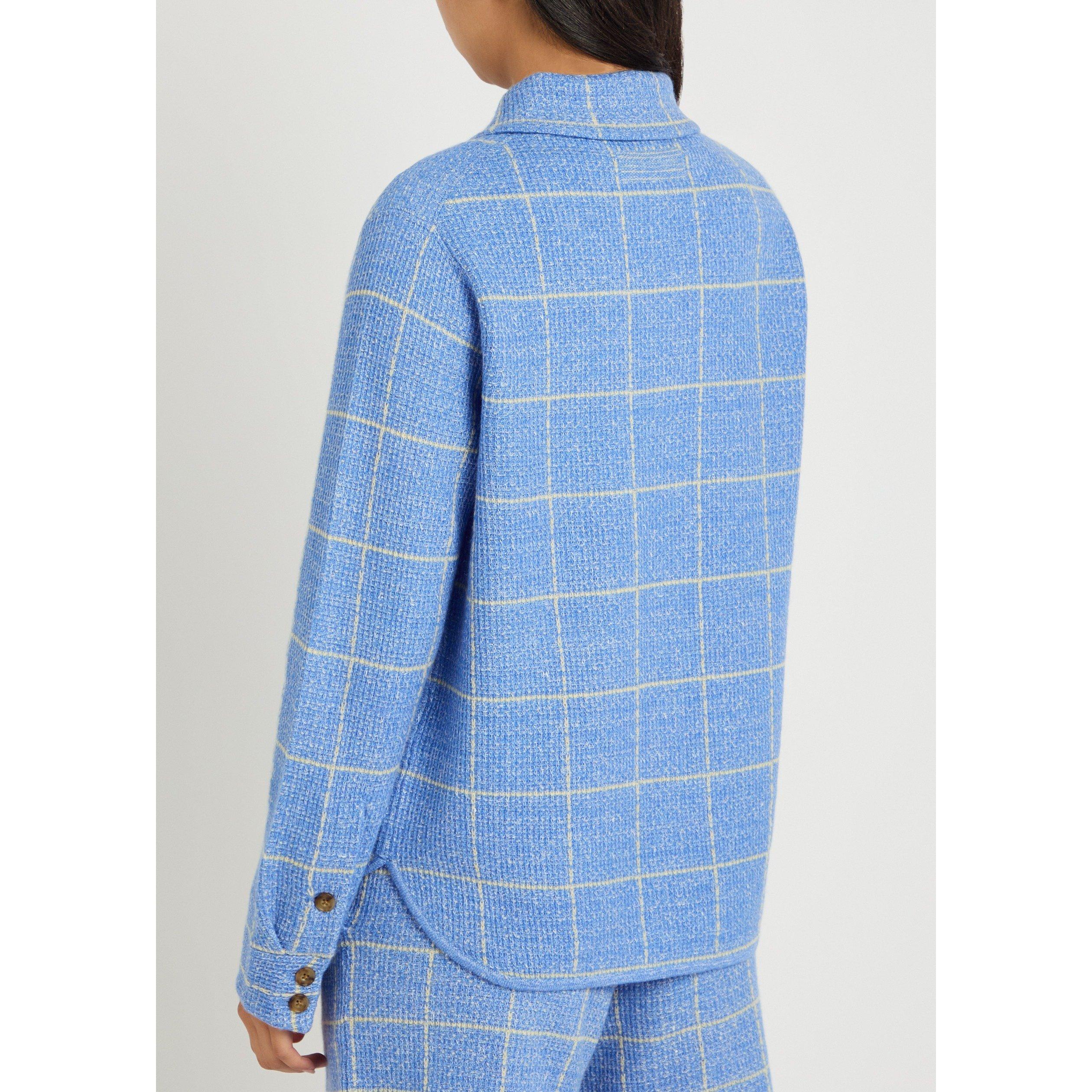 LIGHT BLUE - Guest in Residence - Women's Dylan Cashmere Long-Sleeve Plaid Shirt - 3