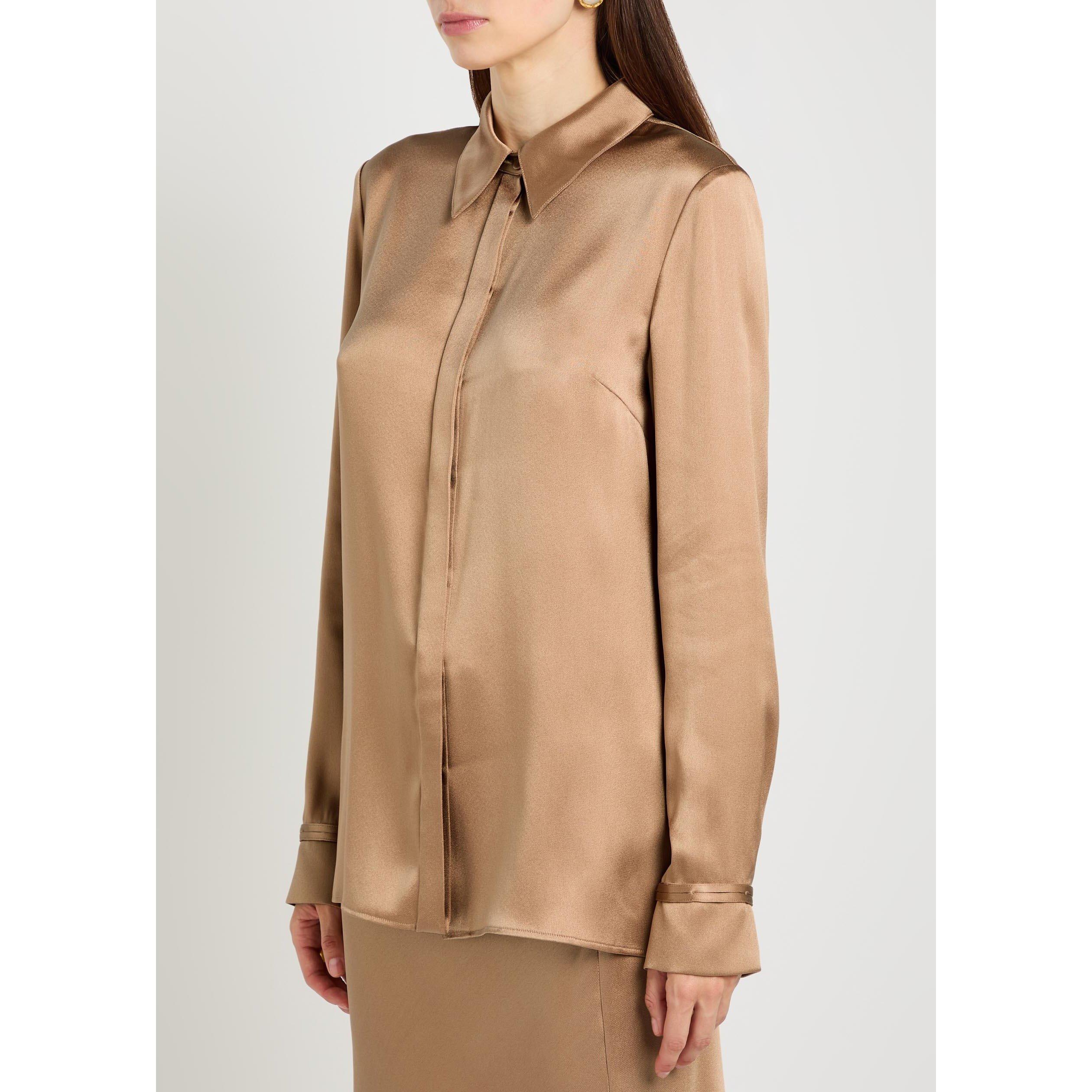 CAMEL - Gabriela Hearst - Women's Cruz Silk Long-Sleeve Shirt - 2
