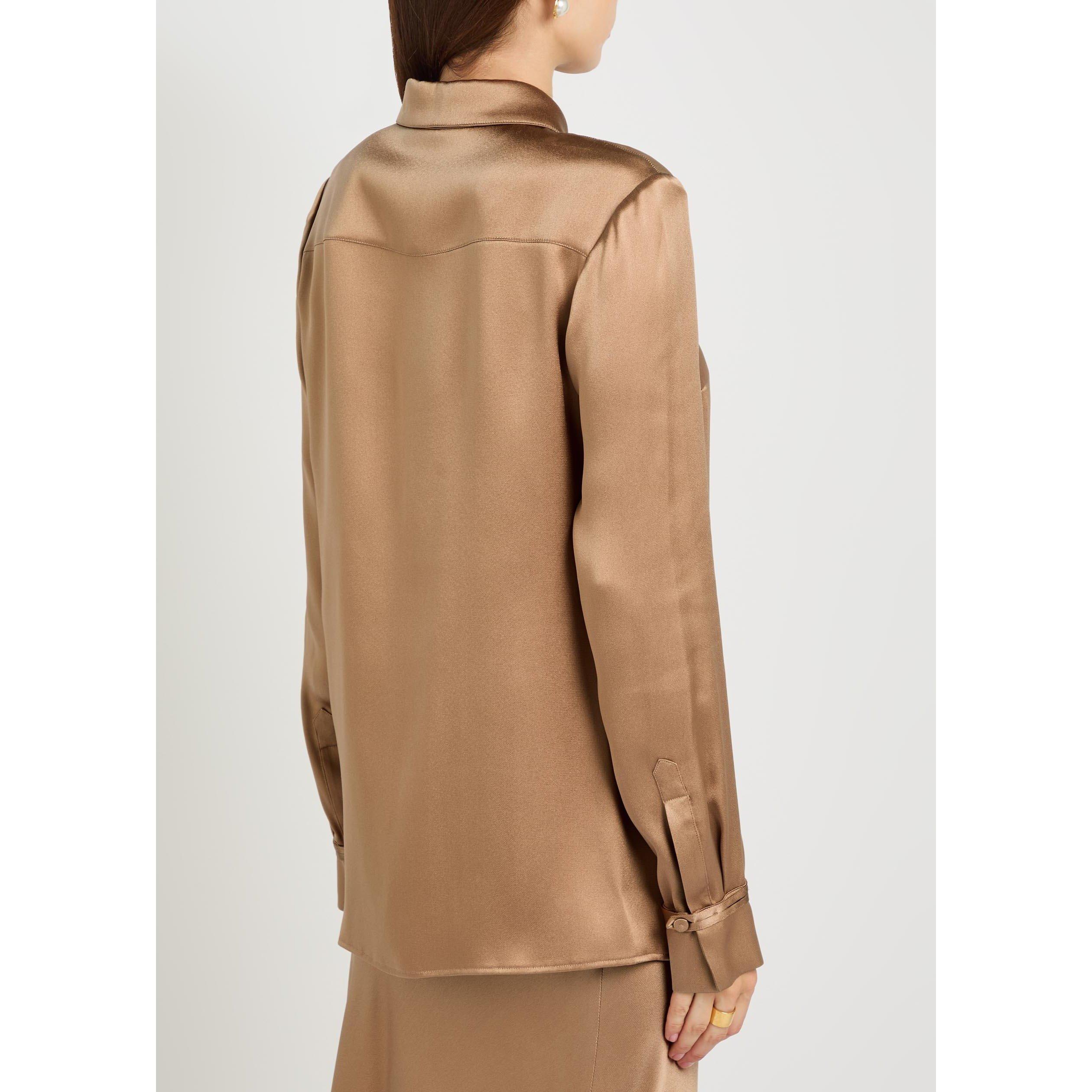 CAMEL - Gabriela Hearst - Women's Cruz Silk Long-Sleeve Shirt - 3
