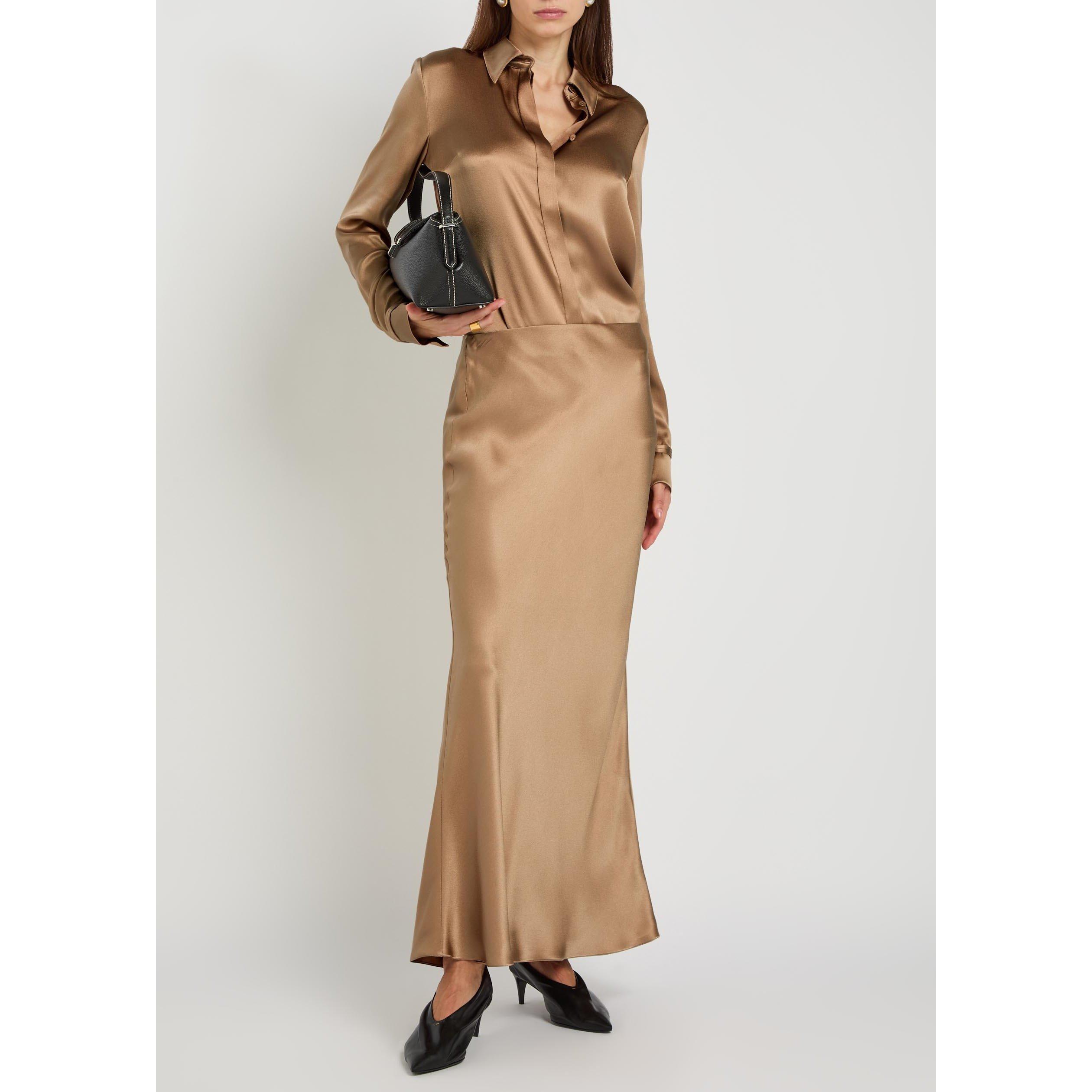 CAMEL - Gabriela Hearst - Women's Cruz Silk Long-Sleeve Shirt - 5