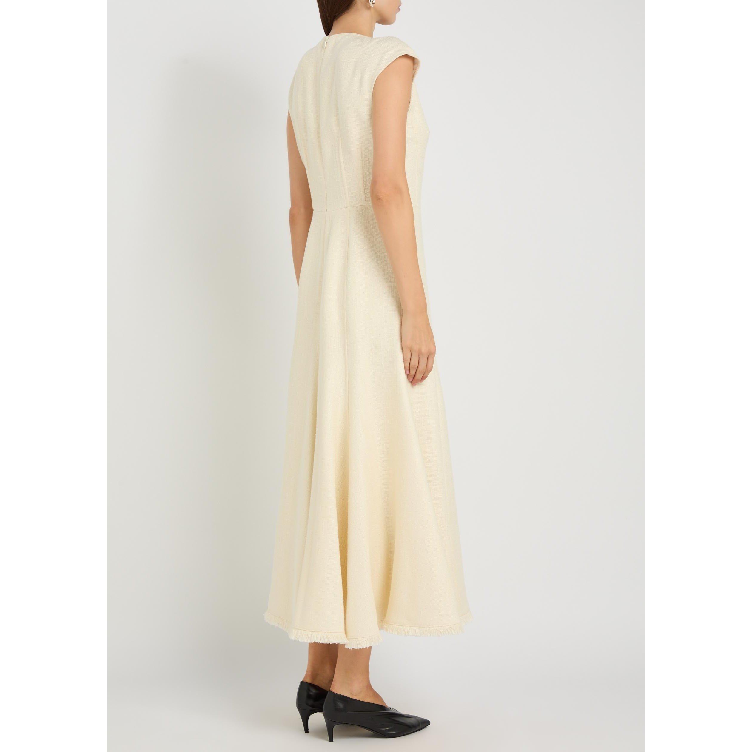 IVORY - Gabriela Hearst - Women's Crowther Silk Wool Fringe A-Line Dress - 3
