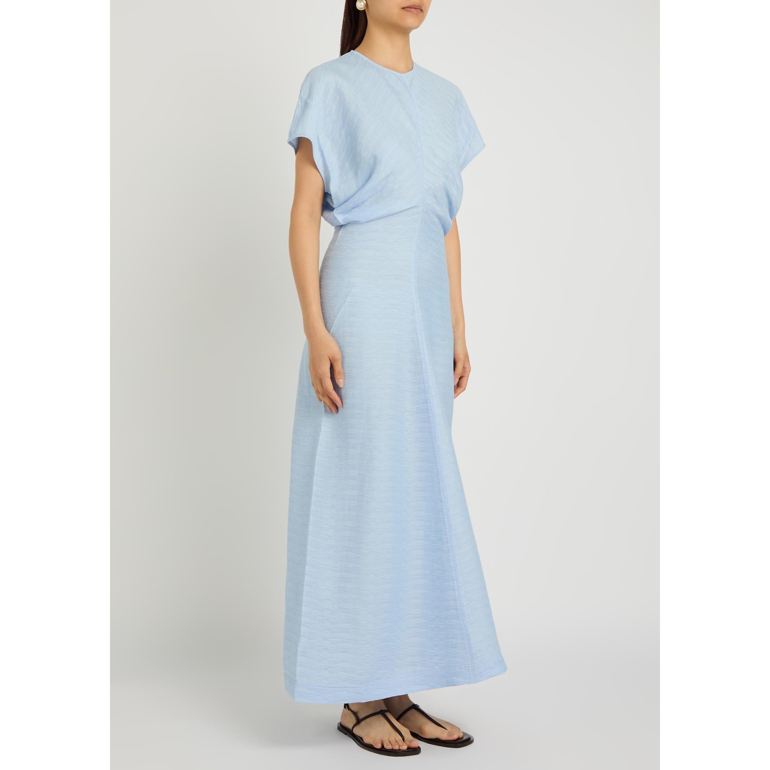 LIGHT BLUE - Toteme - Women's Round-Neck Pleated Viscose Maxi Dress - 2