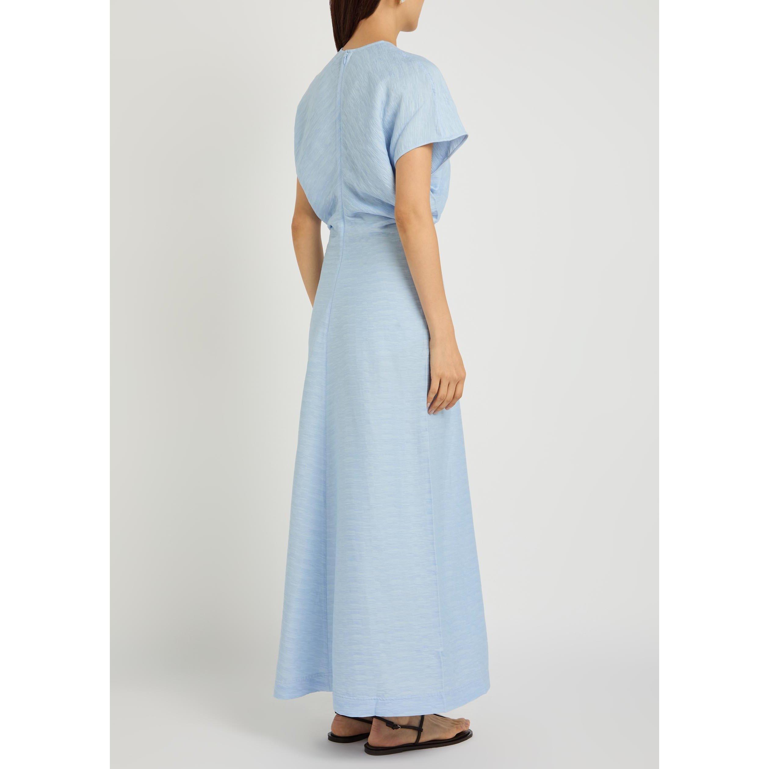LIGHT BLUE - Toteme - Women's Round-Neck Pleated Viscose Maxi Dress - 3