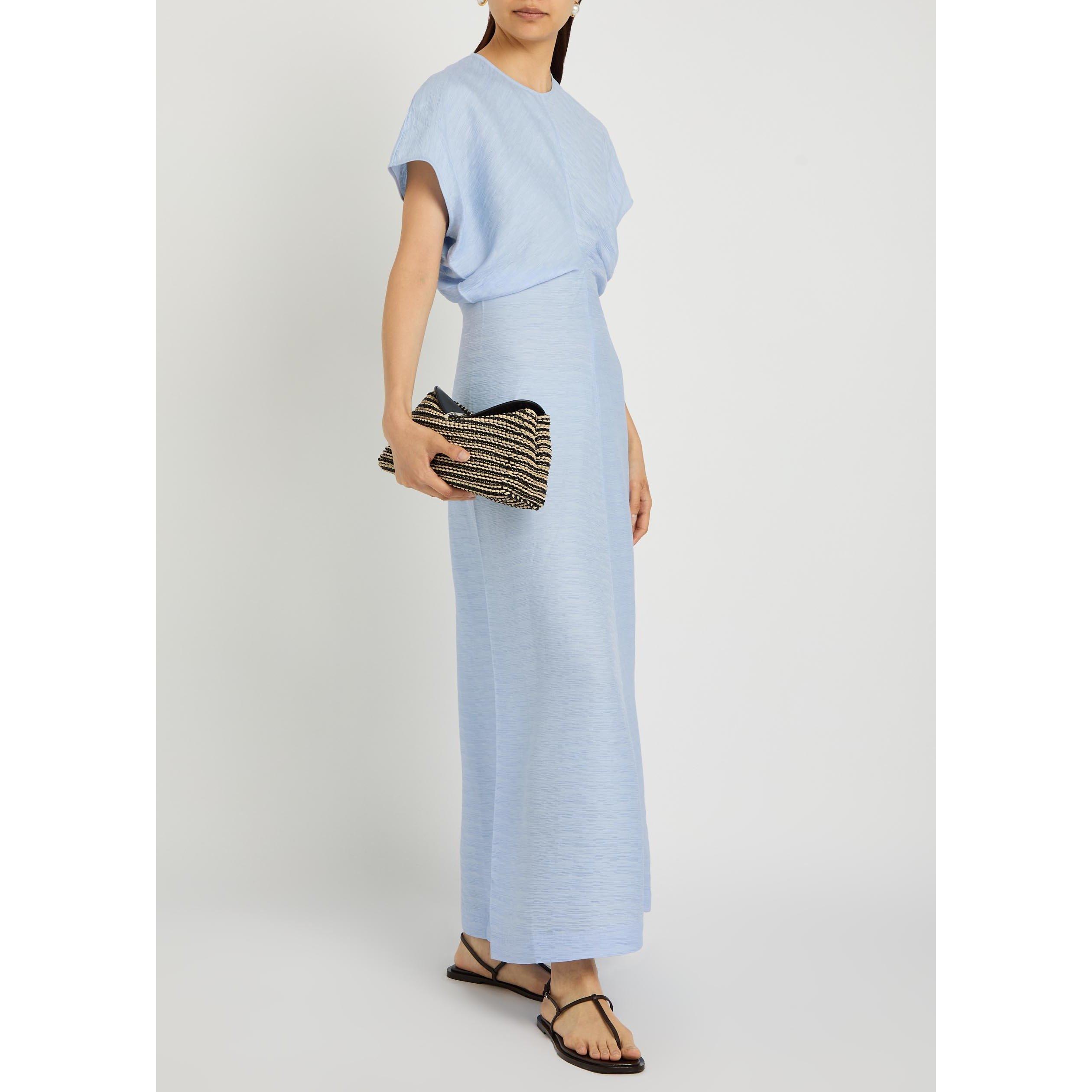 LIGHT BLUE - Toteme - Women's Round-Neck Pleated Viscose Maxi Dress - 5