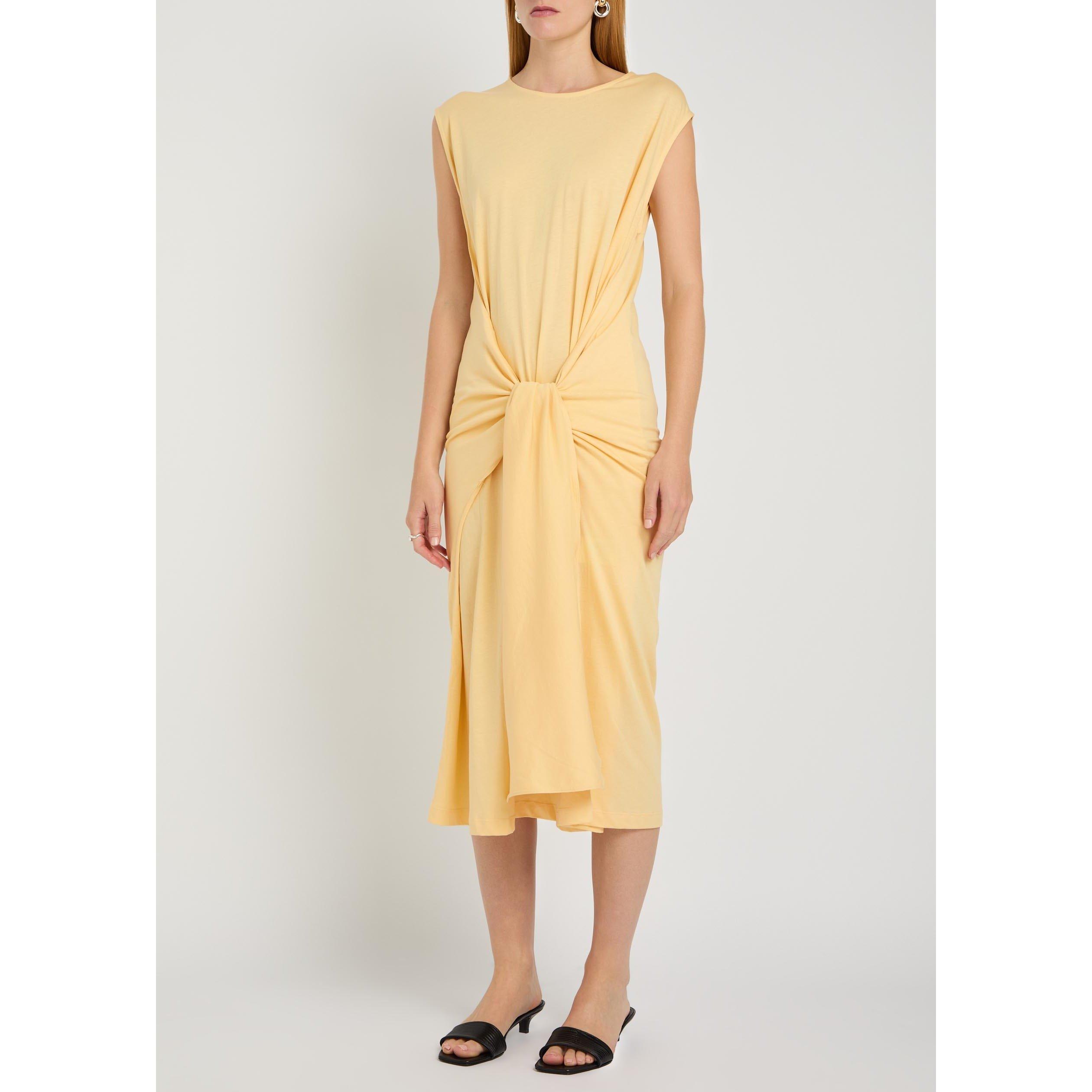 YELLOW - Toteme - Women's Tie Waist Cotton Crew-Neck Maxi Dress - 2