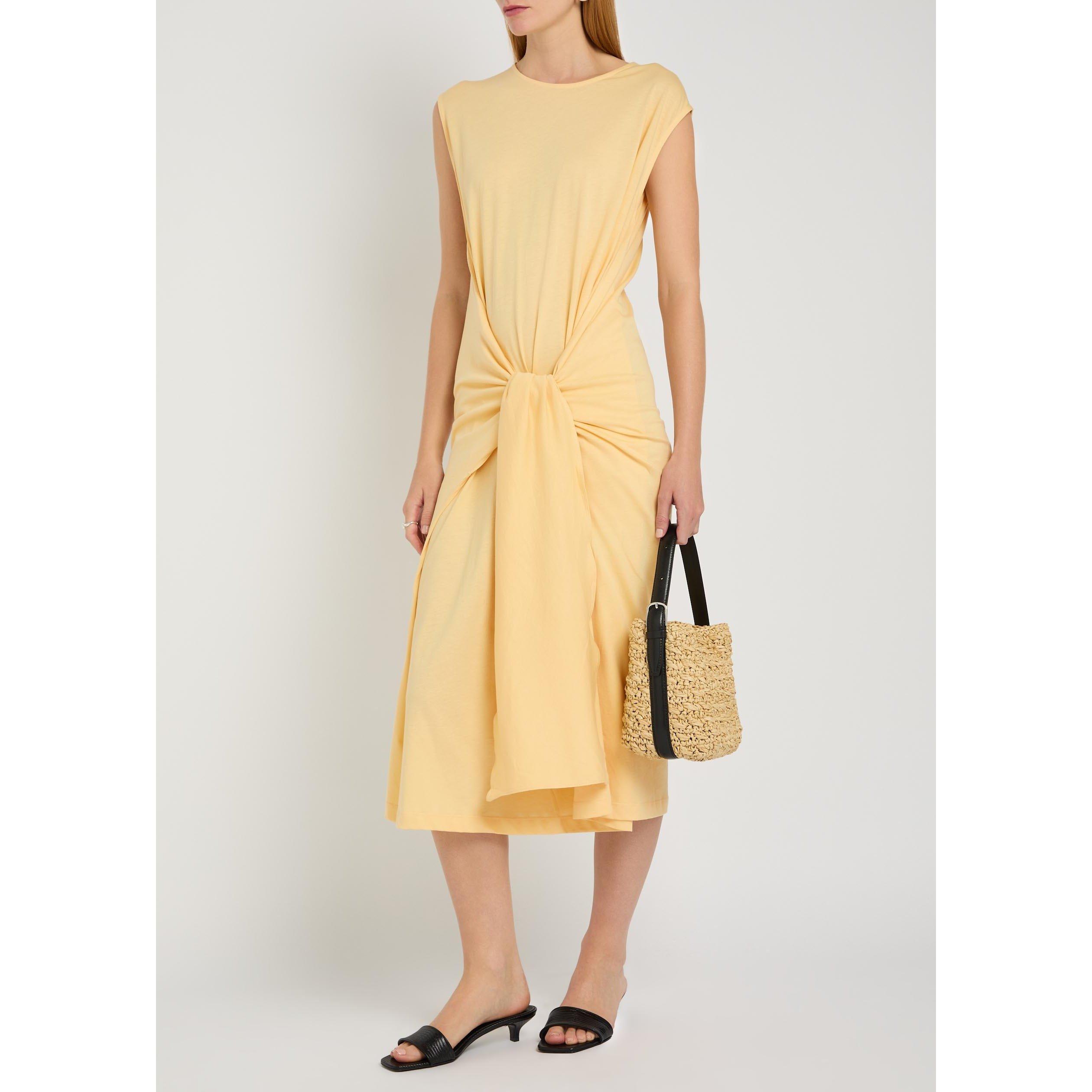 YELLOW - Toteme - Women's Tie Waist Cotton Crew-Neck Maxi Dress - 5