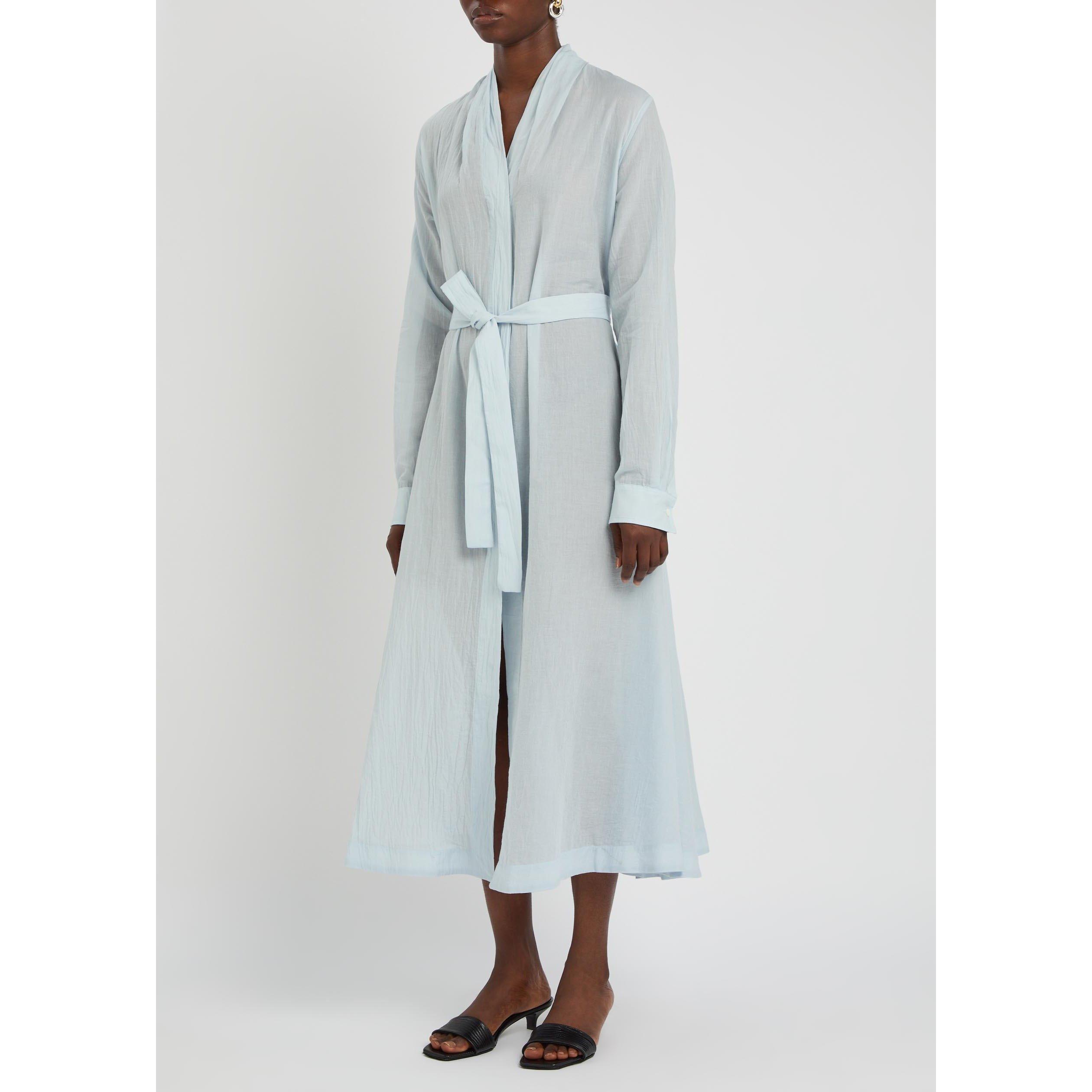 LIGHT BLUE - Toteme - Women's Belted Cotton Voile Maxi Dress - 2