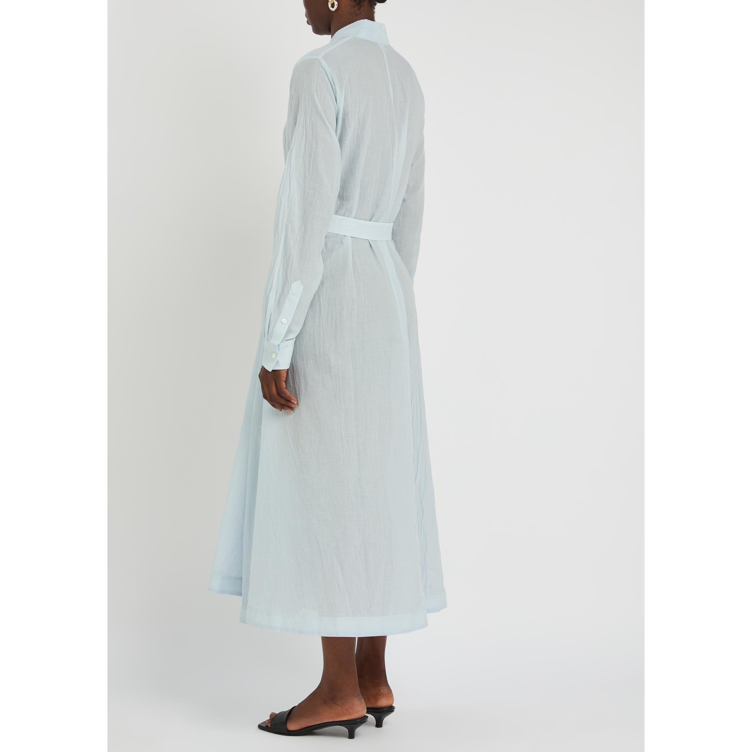 LIGHT BLUE - Toteme - Women's Belted Cotton Voile Maxi Dress - 3