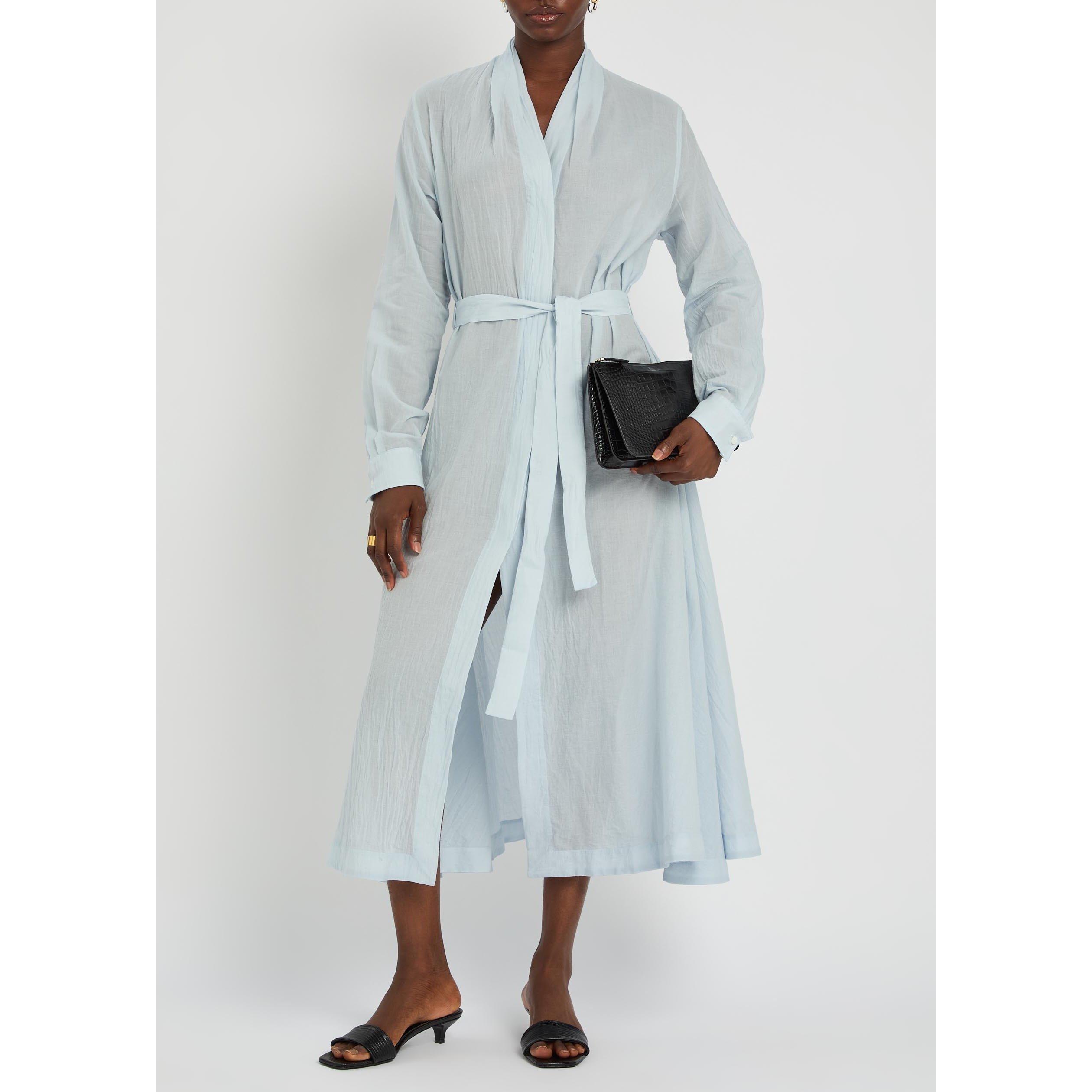 LIGHT BLUE - Toteme - Women's Belted Cotton Voile Maxi Dress - 5