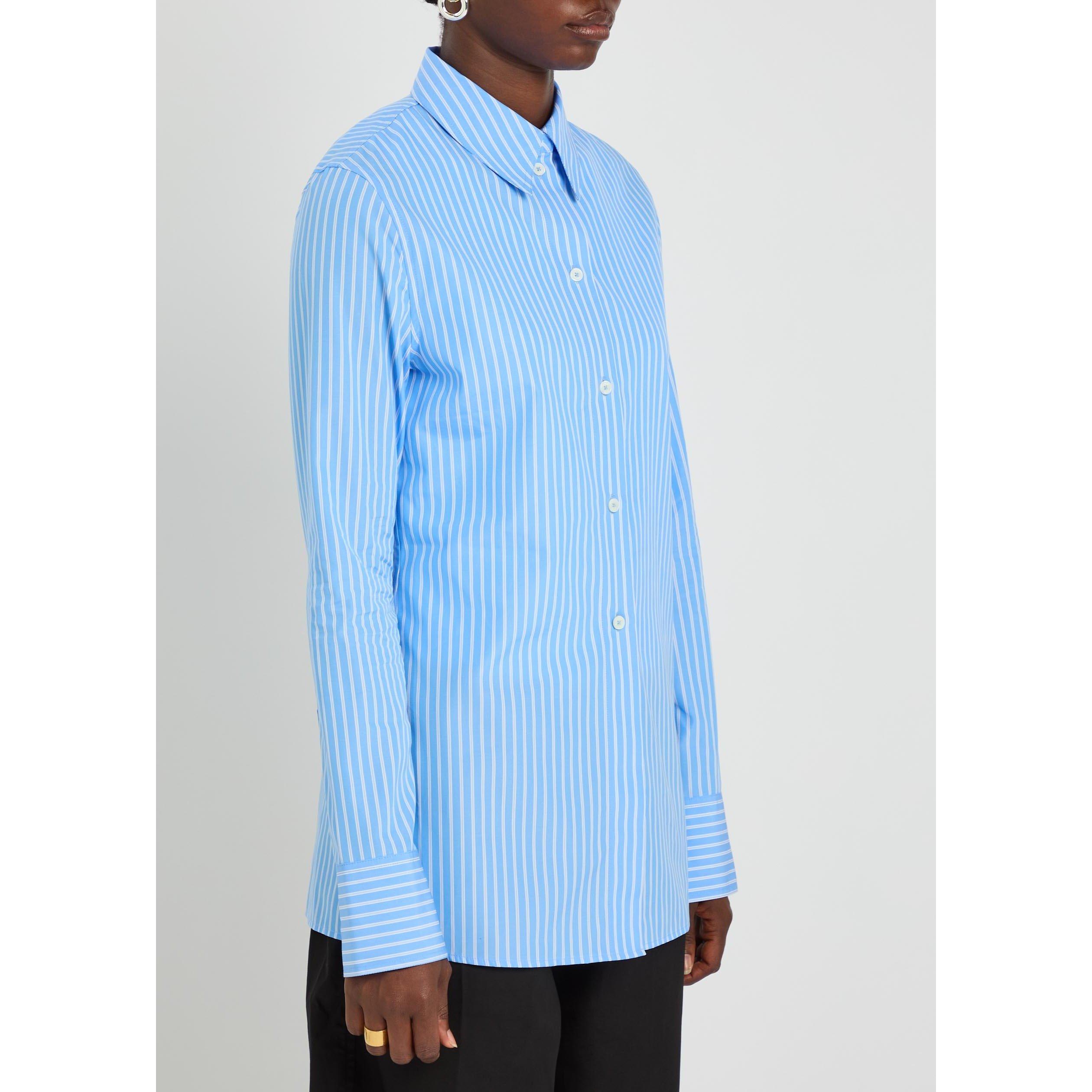 LIGHT BLUE - Toteme - Women's Striped Cotton Long-Sleeve Slim-Fit Shirt - 2