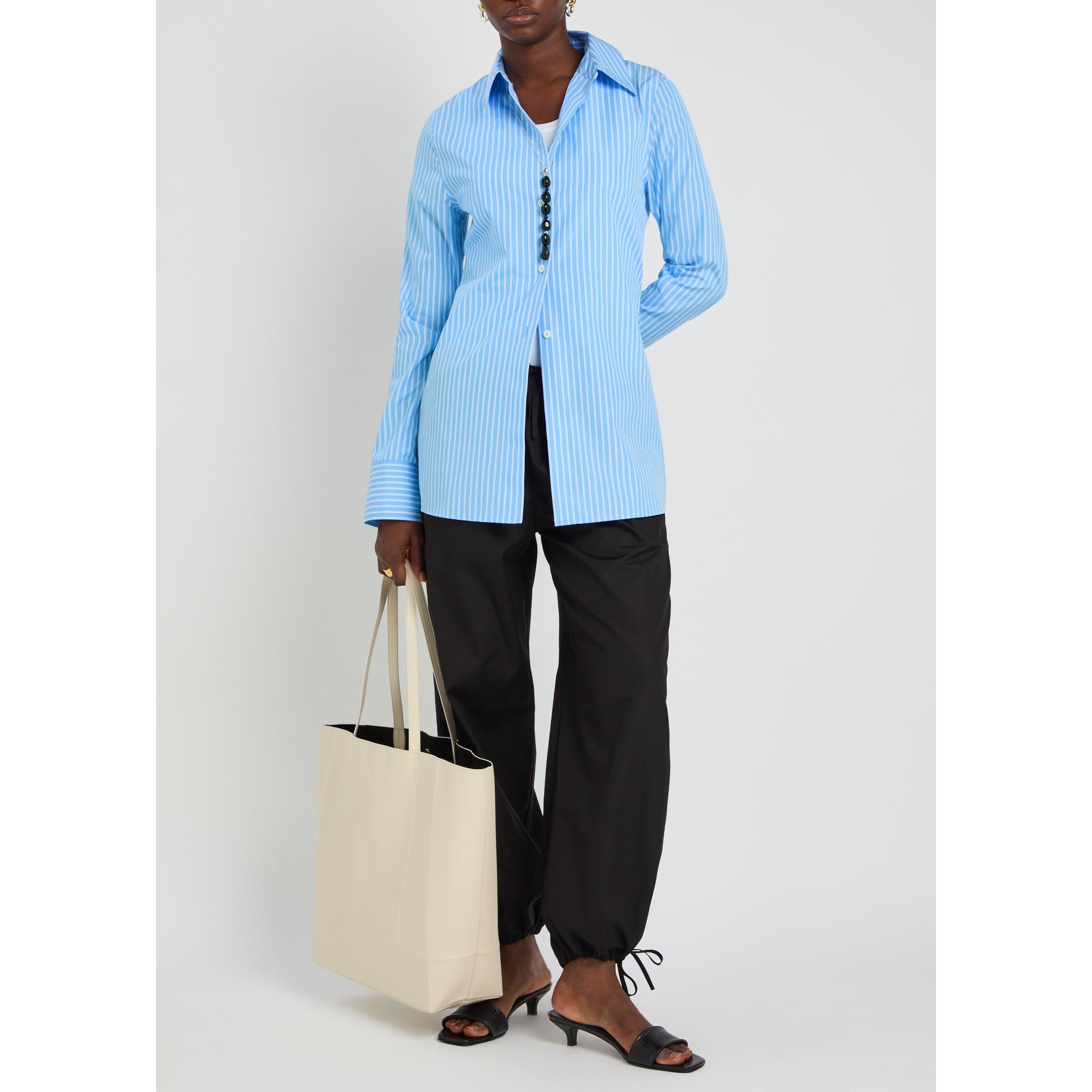 LIGHT BLUE - Toteme - Women's Striped Cotton Long-Sleeve Slim-Fit Shirt - 5
