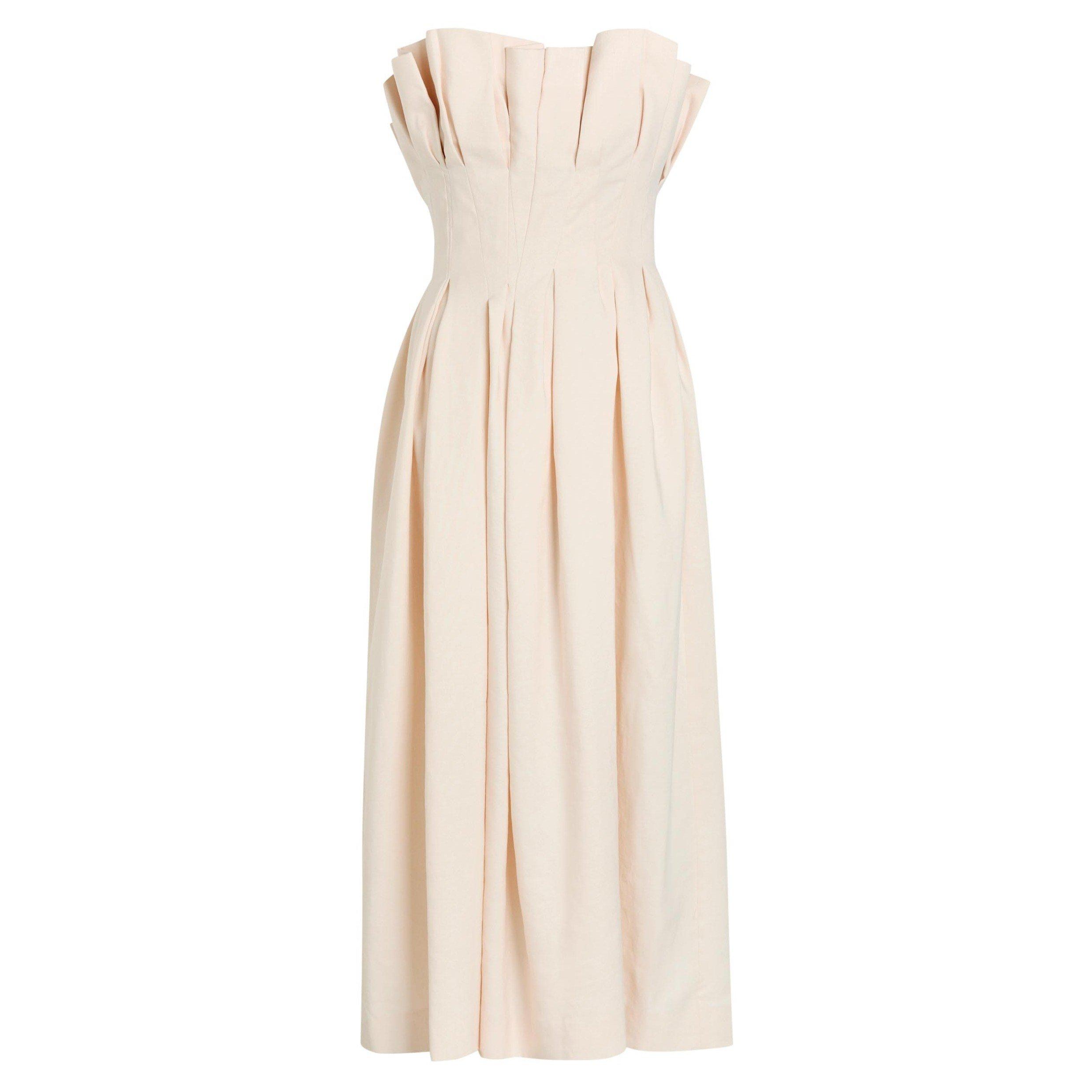 CREAM - Khaite - Women's Claude Pleated Linen Maxi Dress - 1